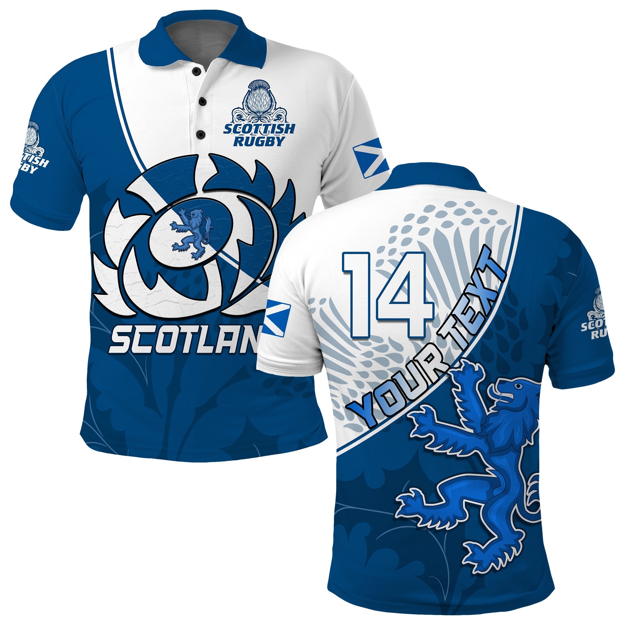 (Custom Text and Number) Scotland Rugby Polo Shirt Scottish Coat Of Arms Mix Thistle Newest Version - Wonder Print Shop