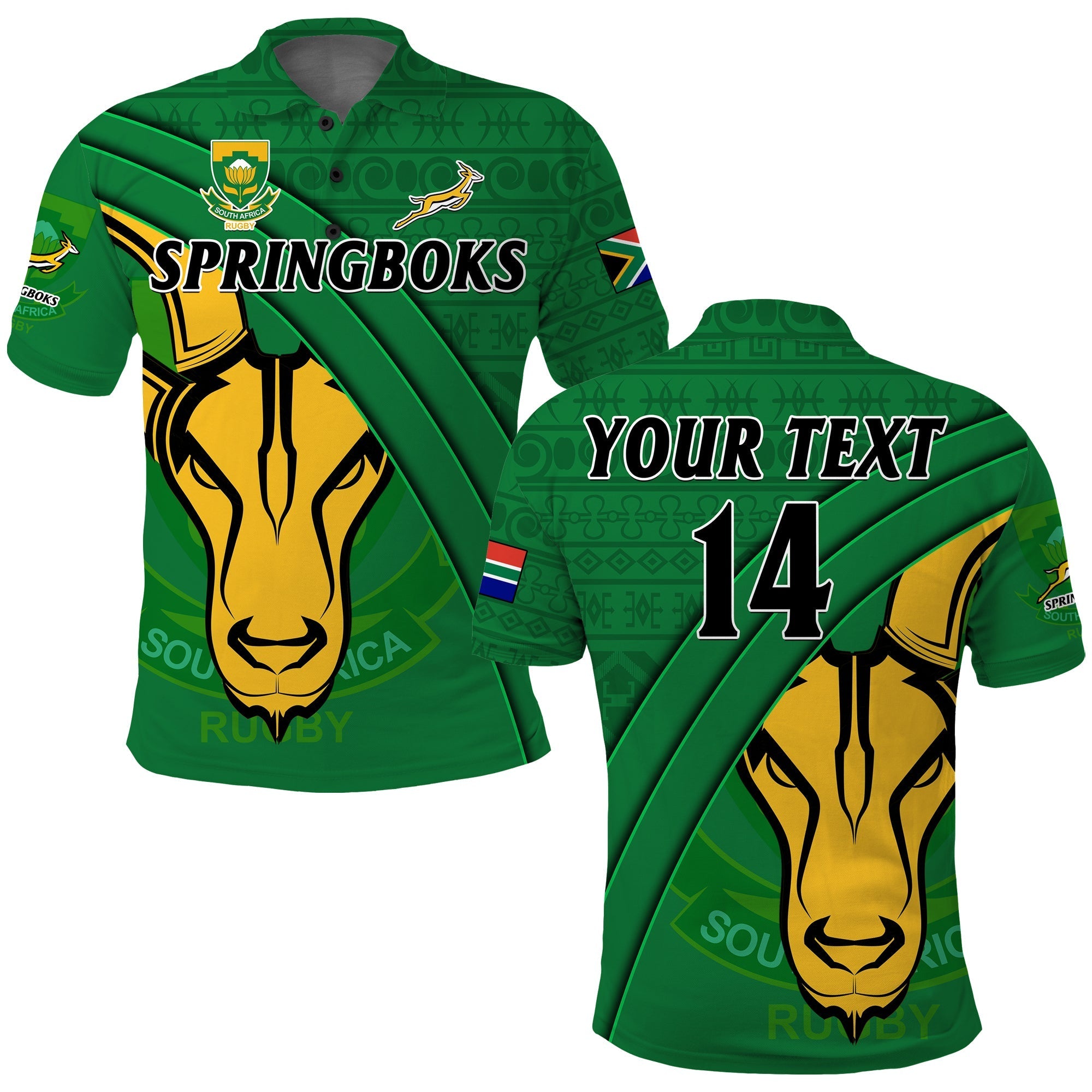 (Custom Text And Number) South Africa Rugby Polo Shirt Bokke Springbok With African Pattern Stronger Together - Wonder Print Shop