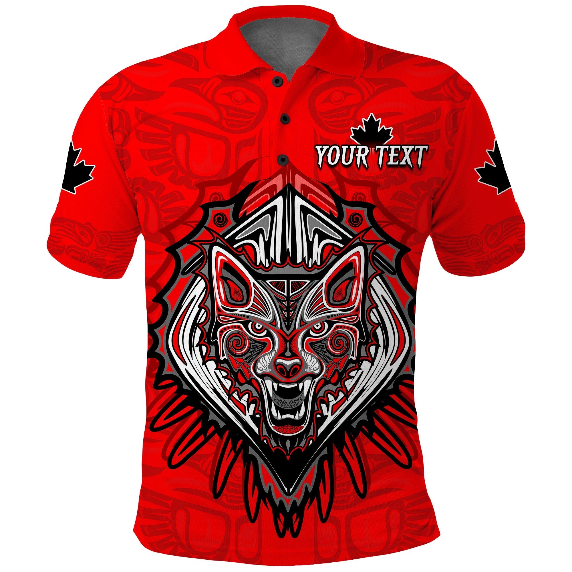 Custom Canada Maple Leaf Polo Shirt Red Haida Wolf LT13 - Wonder Print Shop