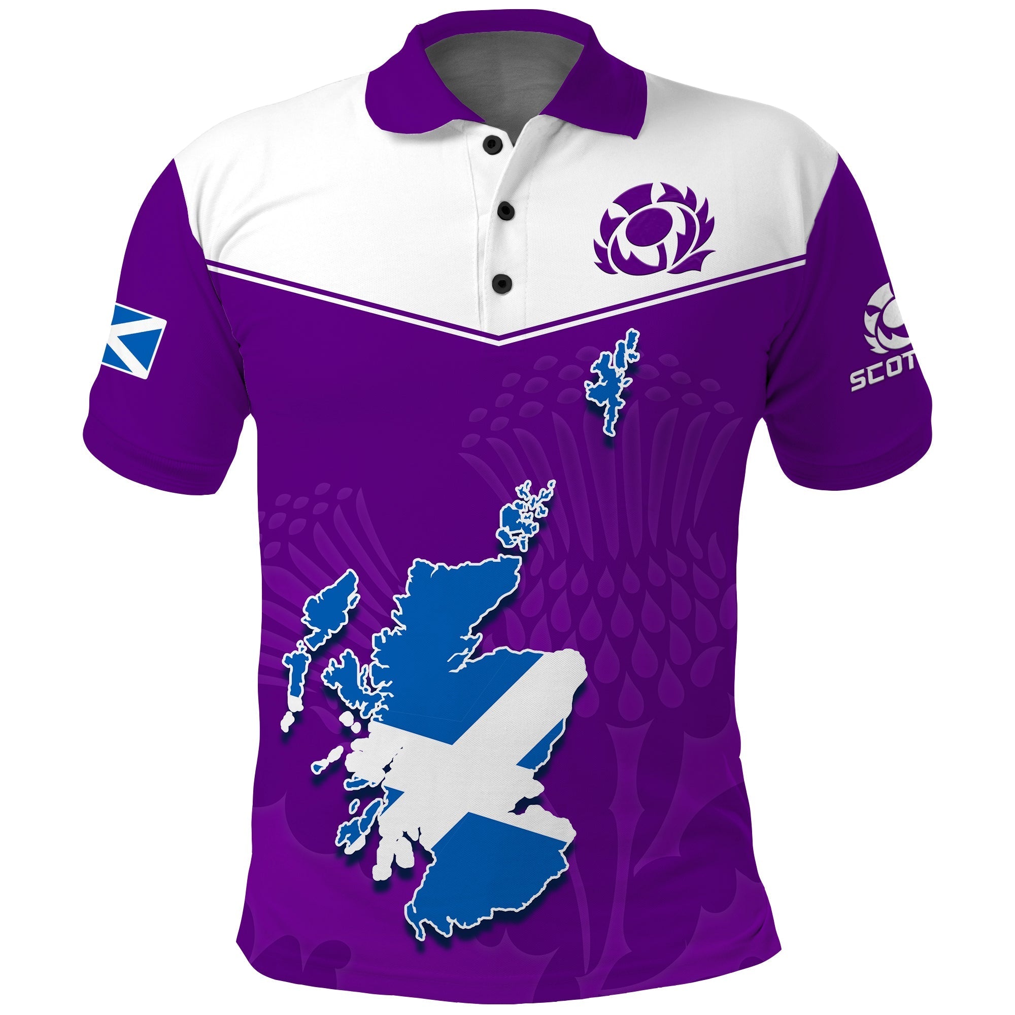 Scotland Rugby Polo Shirt Map Of Scotland Thistle Purple Version - Wonder Print Shop