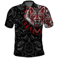 Canada Wolf polo shirt, black with red/white wolf head graphic