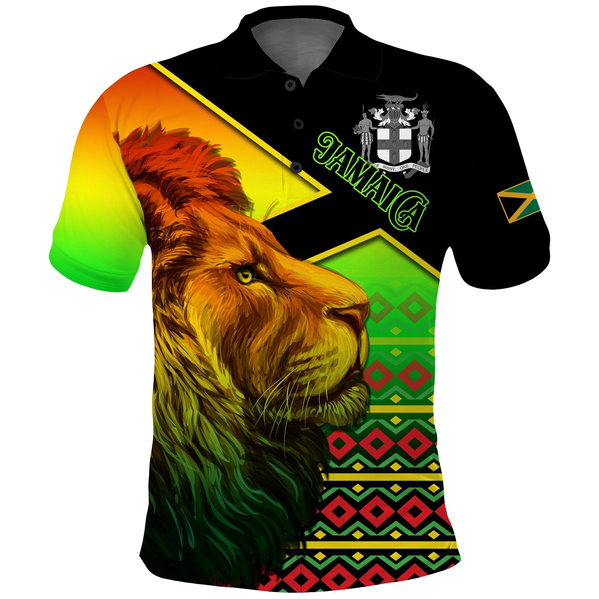 Jamaica Lion Polo Shirt Jamaican Pattern Version Reggae Colors LT13 - Wonder Print Shop