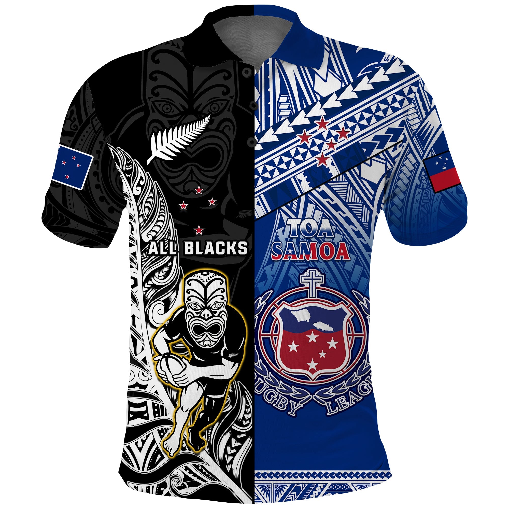 Custom All Black And Toa Samoa Rugby Polo Shirt NZ Maori Fern Mix Polynesian - Wonder Print Shop