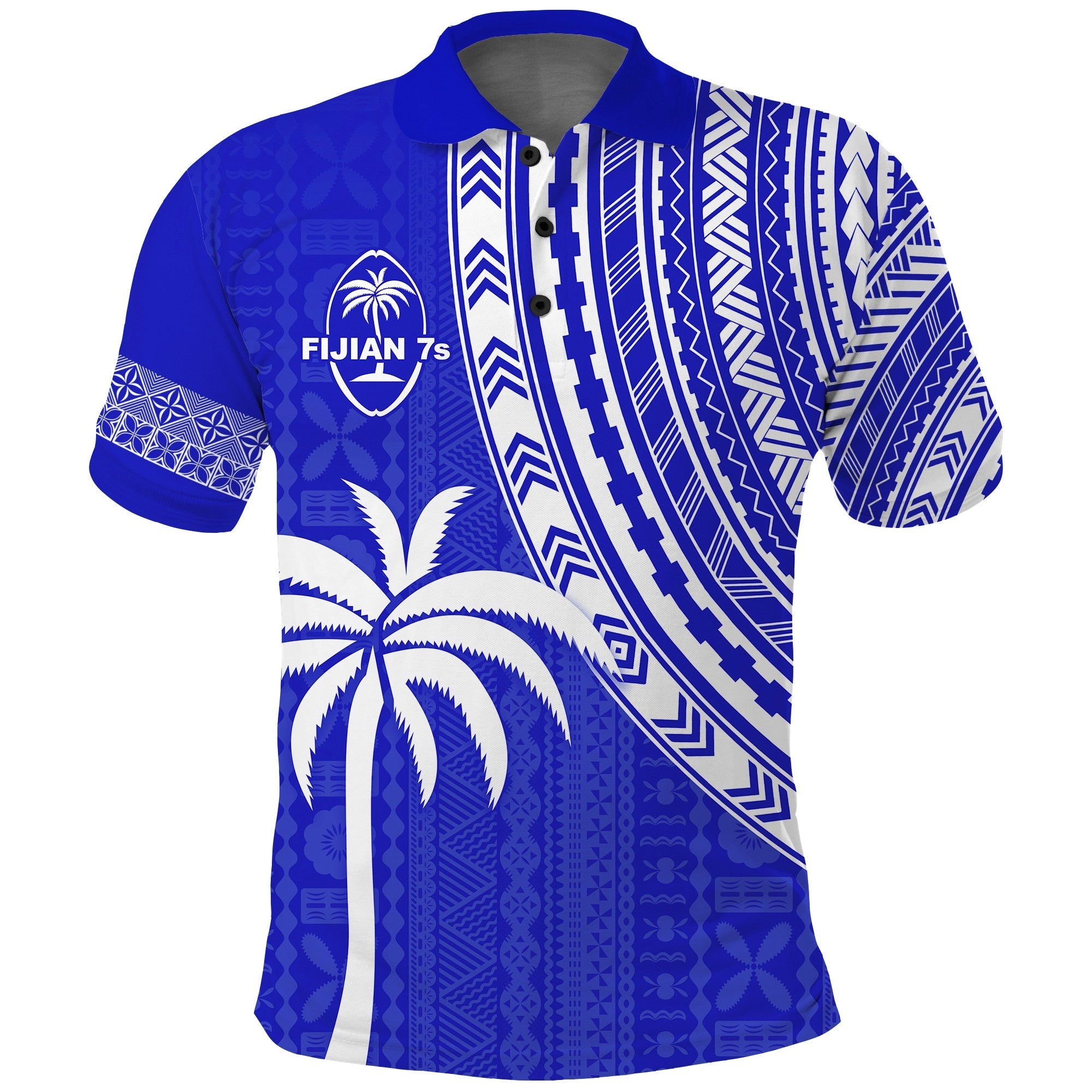 Fiji Rugby Sevens Polo Shirt Fijian 7s Tapa Polynesian Blue Ver.02 LT13 - Wonder Print Shop