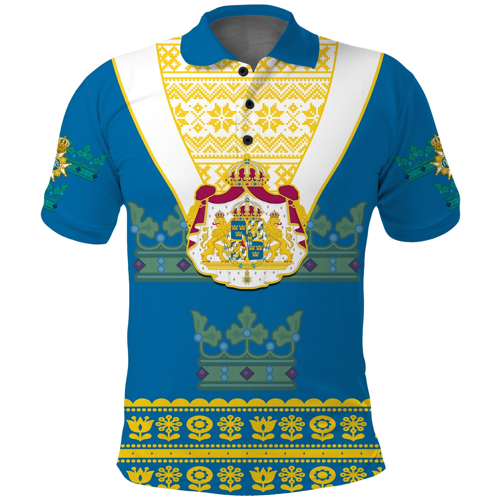 sweden-polo-shirt-swedish-coat-of-arms-with-scandinavian-flowers