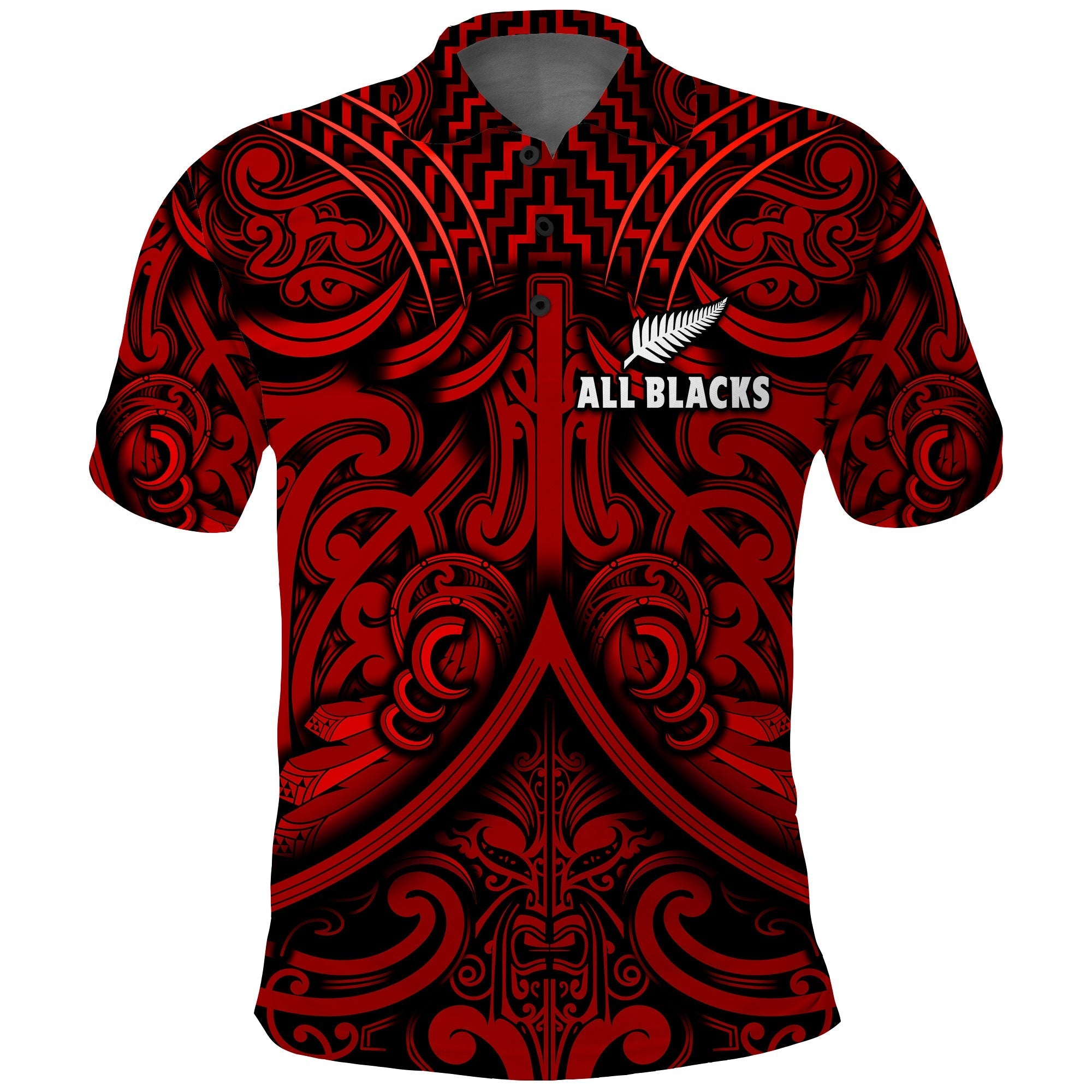 New Zealand Silver Fern Rugby Polo Shirt All Black Red NZ Maori Pattern LT13 - Wonder Print Shop