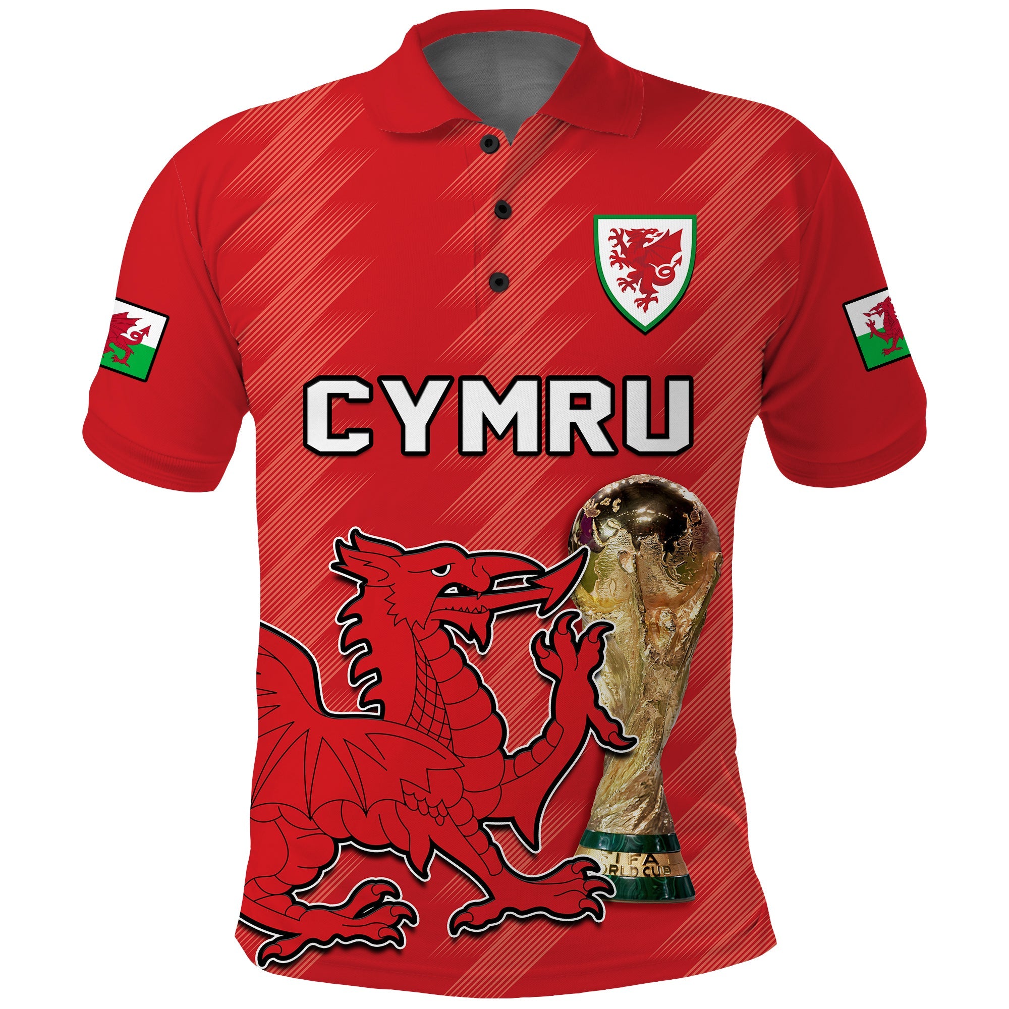 Wales Football Polo Shirt Cymru Champions Football 2022 - Wonder Print Shop