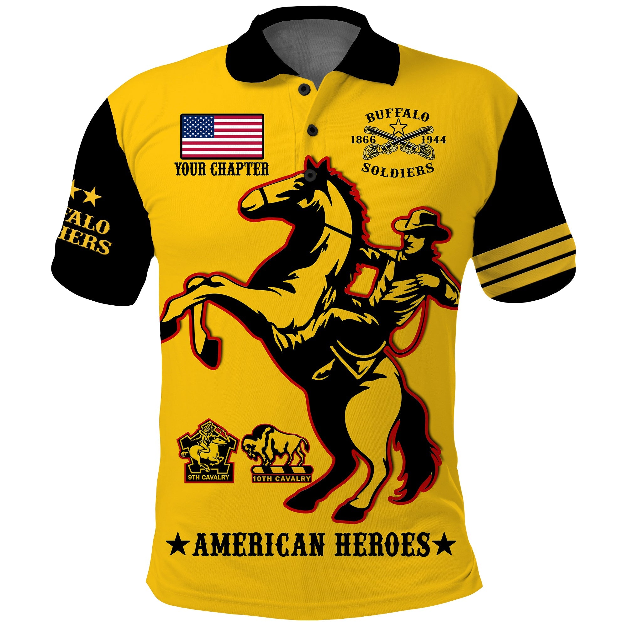 (Custom Text And Chapter) Buffalo Soldiers Polo Shirt BSMC United States Army Yellow - Wonder Print Shop