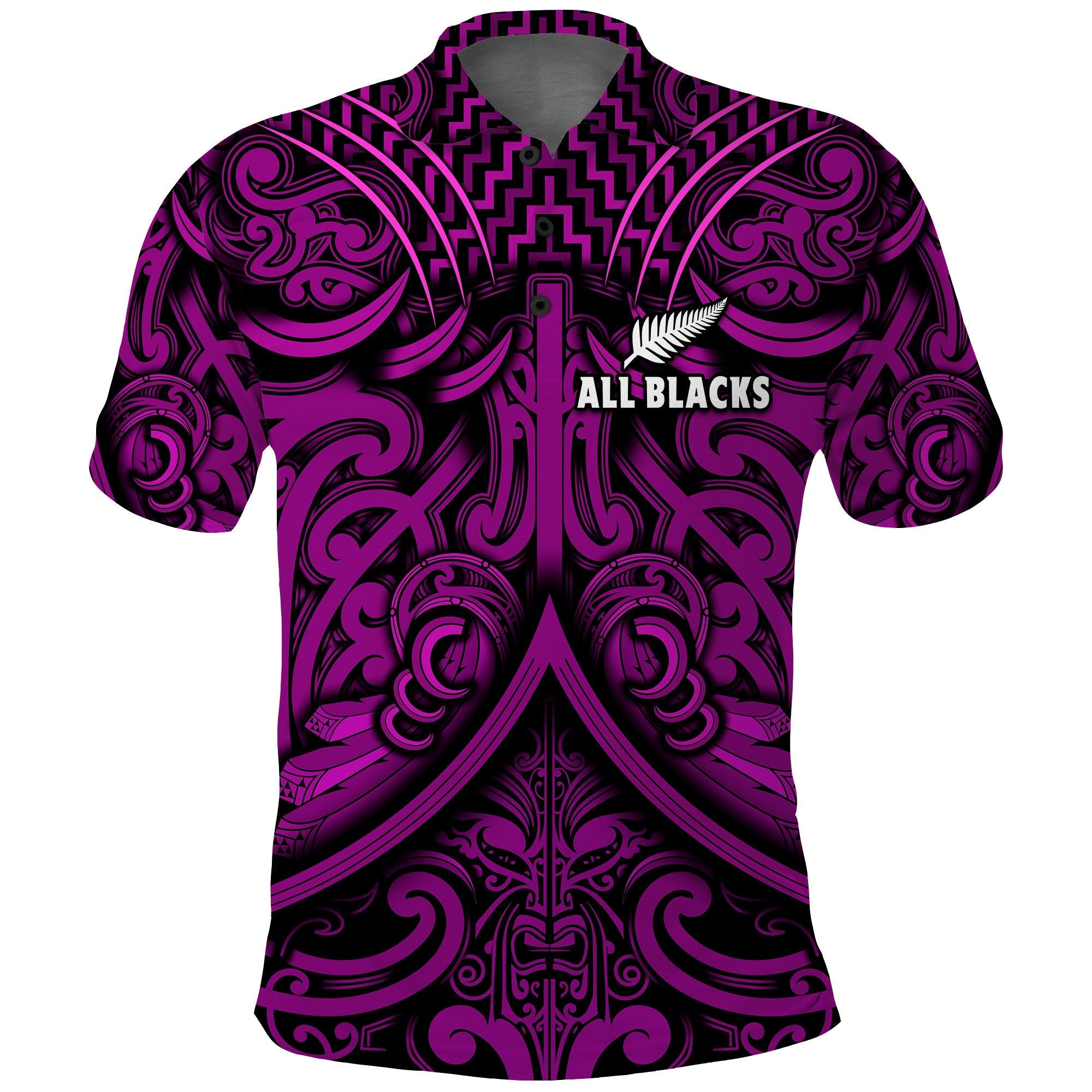 New Zealand Silver Fern Rugby Polo Shirt All Black Purple NZ Maori Pattern LT13 - Wonder Print Shop