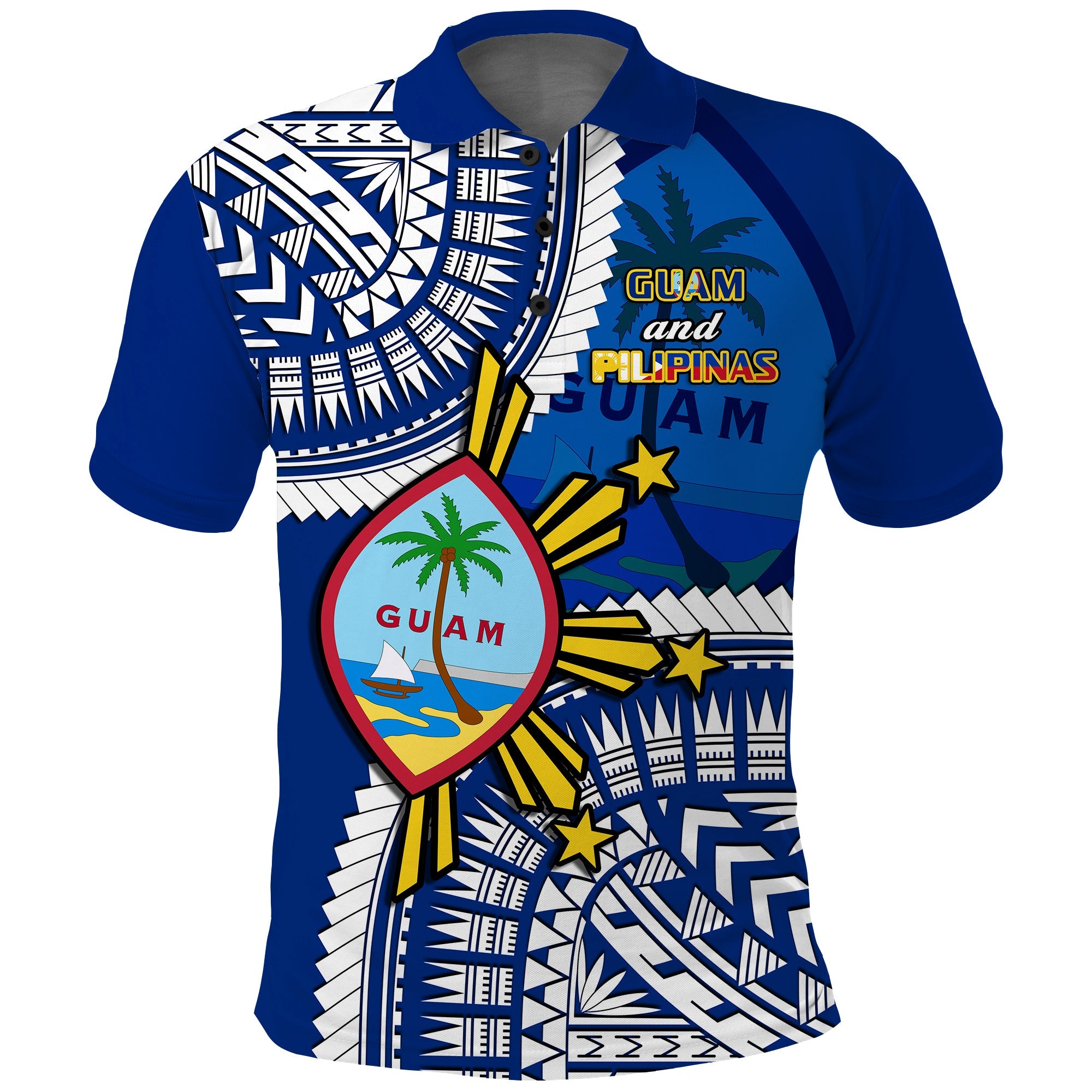 Custom Guam and Philippines Polo Shirt Guaman Filipinas Together Blue - Wonder Print Shop