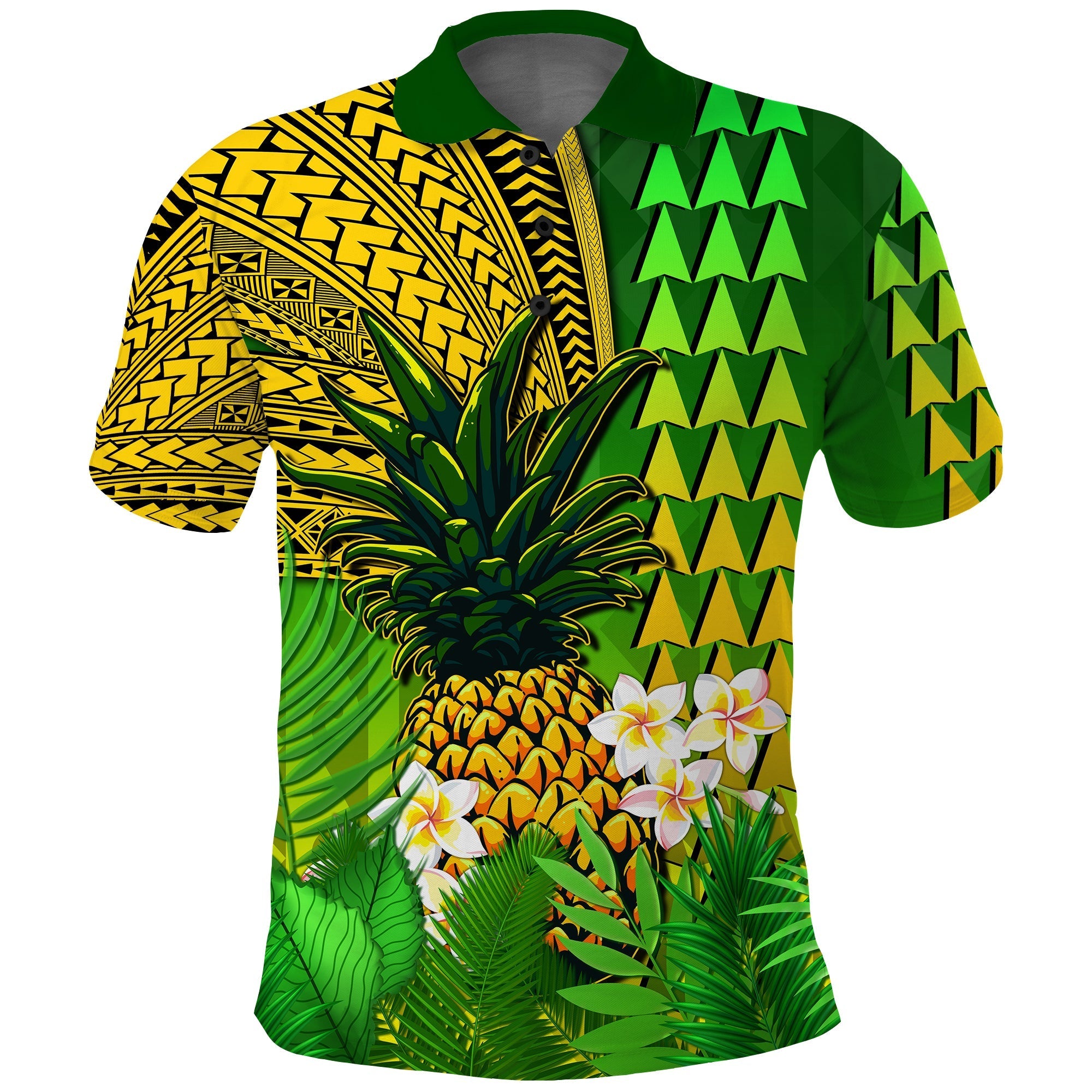 Hawaii Pineapple Polo Shirt Plumeria Frangipani Mix Tribal Pattern LT13 - Wonder Print Shop