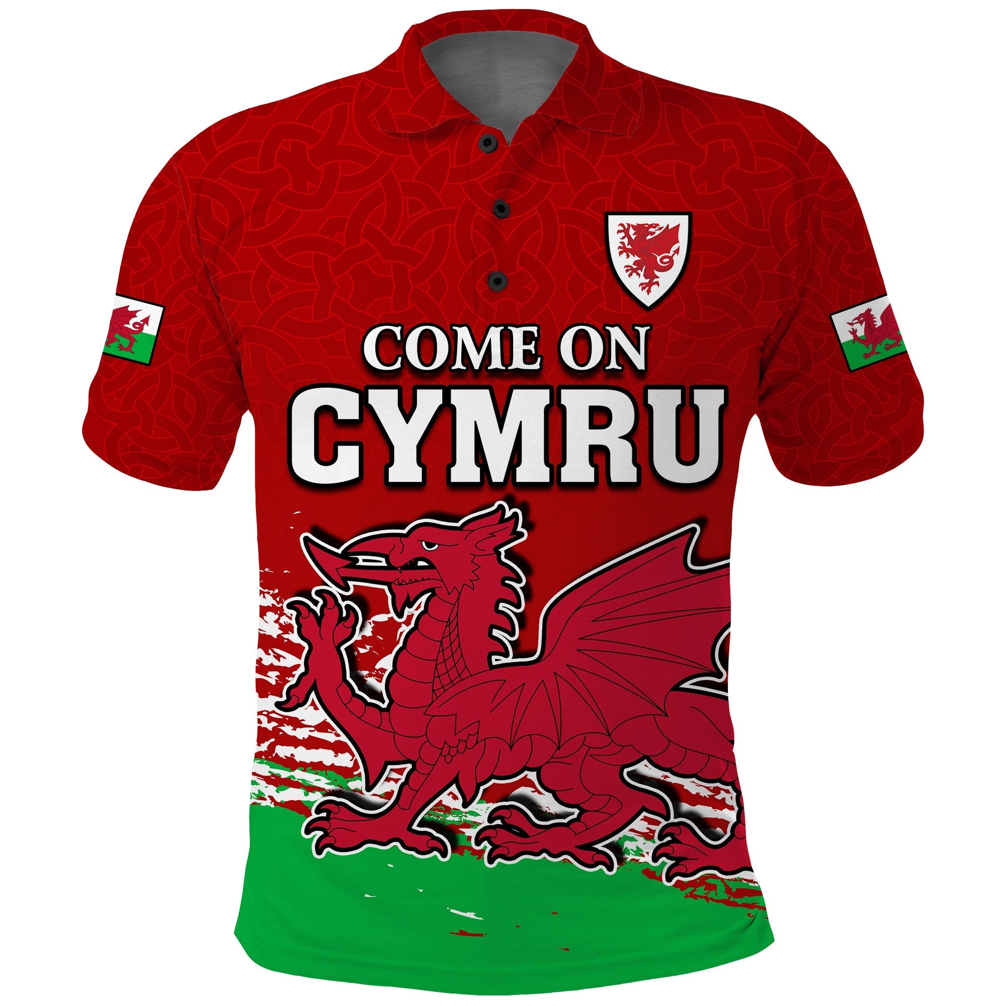 Wales Polo Shirt Football 2022 Come On CYMRU The Red Wall LT13 - Wonder Print Shop