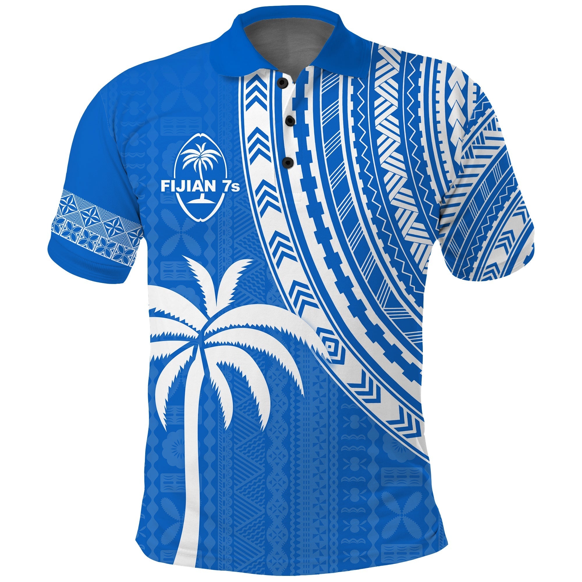 Fiji Rugby Sevens Polo Shirt Fijian 7s Tapa Polynesian Blue Ver.01 LT13 - Wonder Print Shop