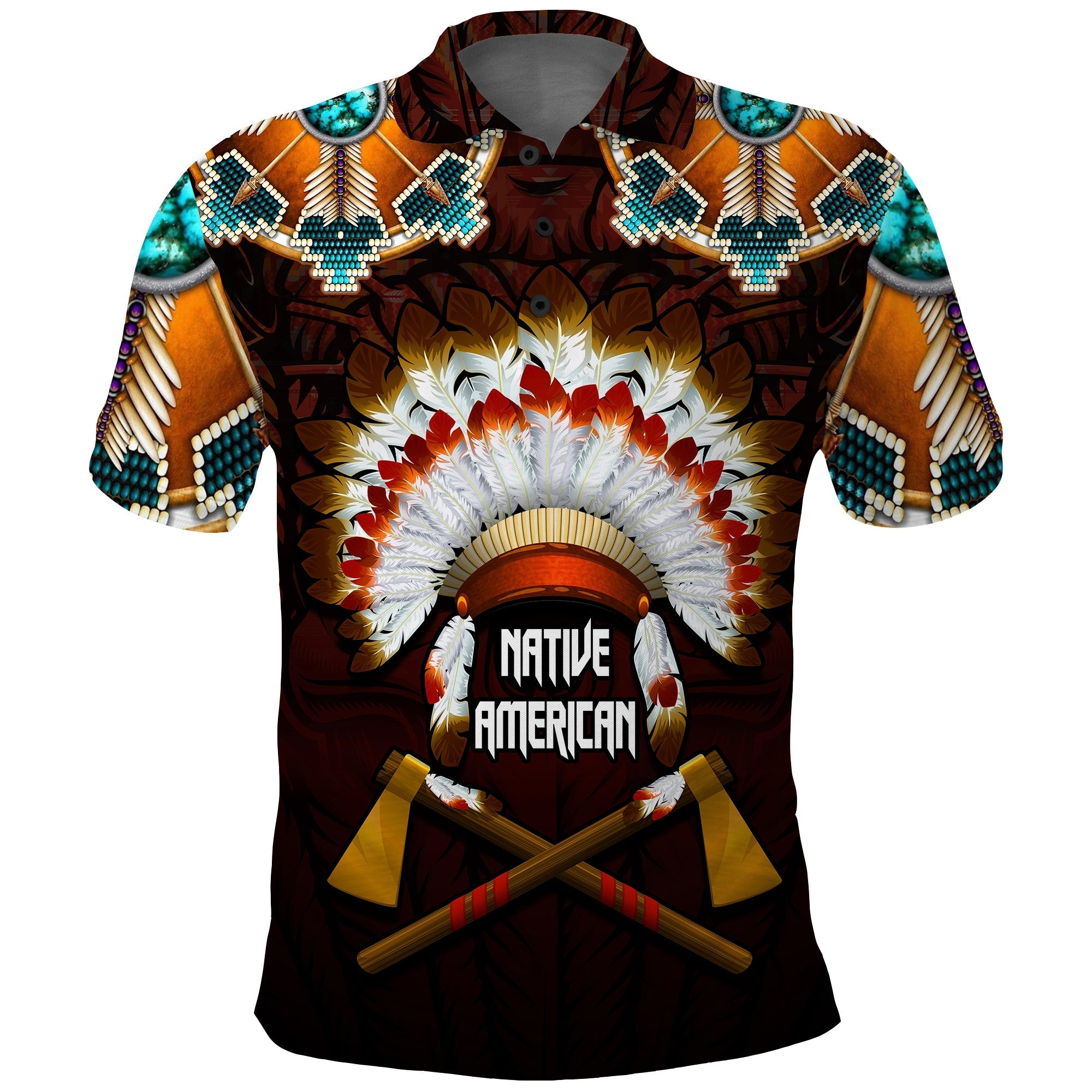 The First Americans Polo Shirt Indian Headdress With Skull LT13 - Wonder Print Shop