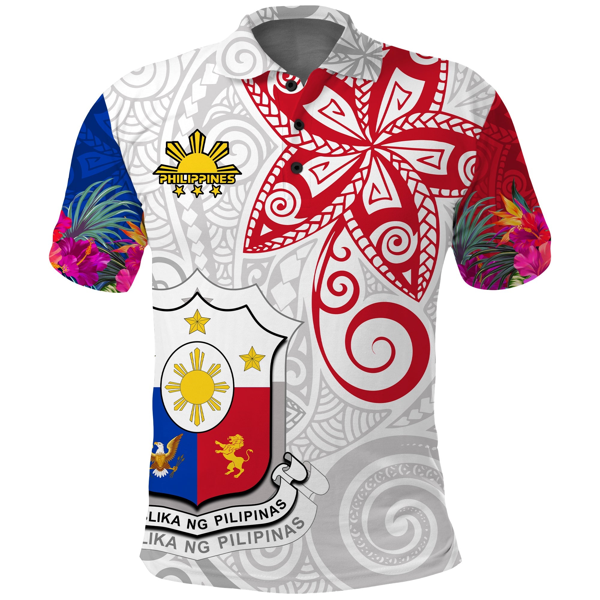 Custom Philippines Polo Shirt Sun Filipino Polynesian mix Flowers Special Vibe LT13 - Wonder Print Shop