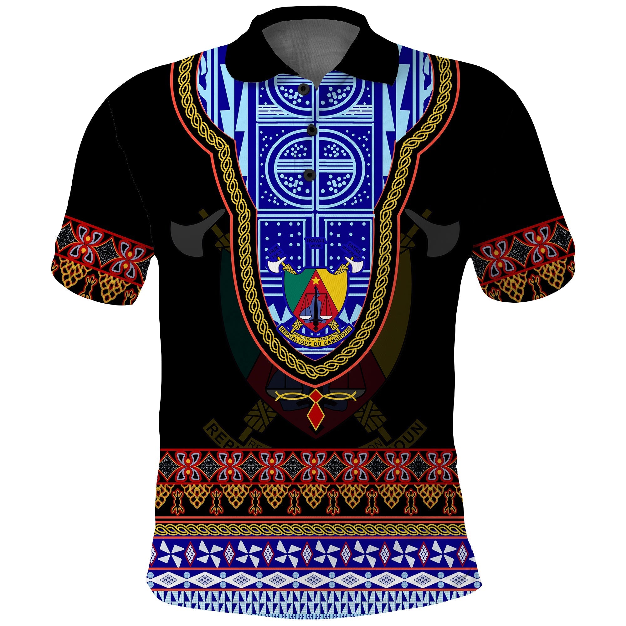 Cameroon Polo Shirt Atoghu Pattern Black Style - Wonder Print Shop