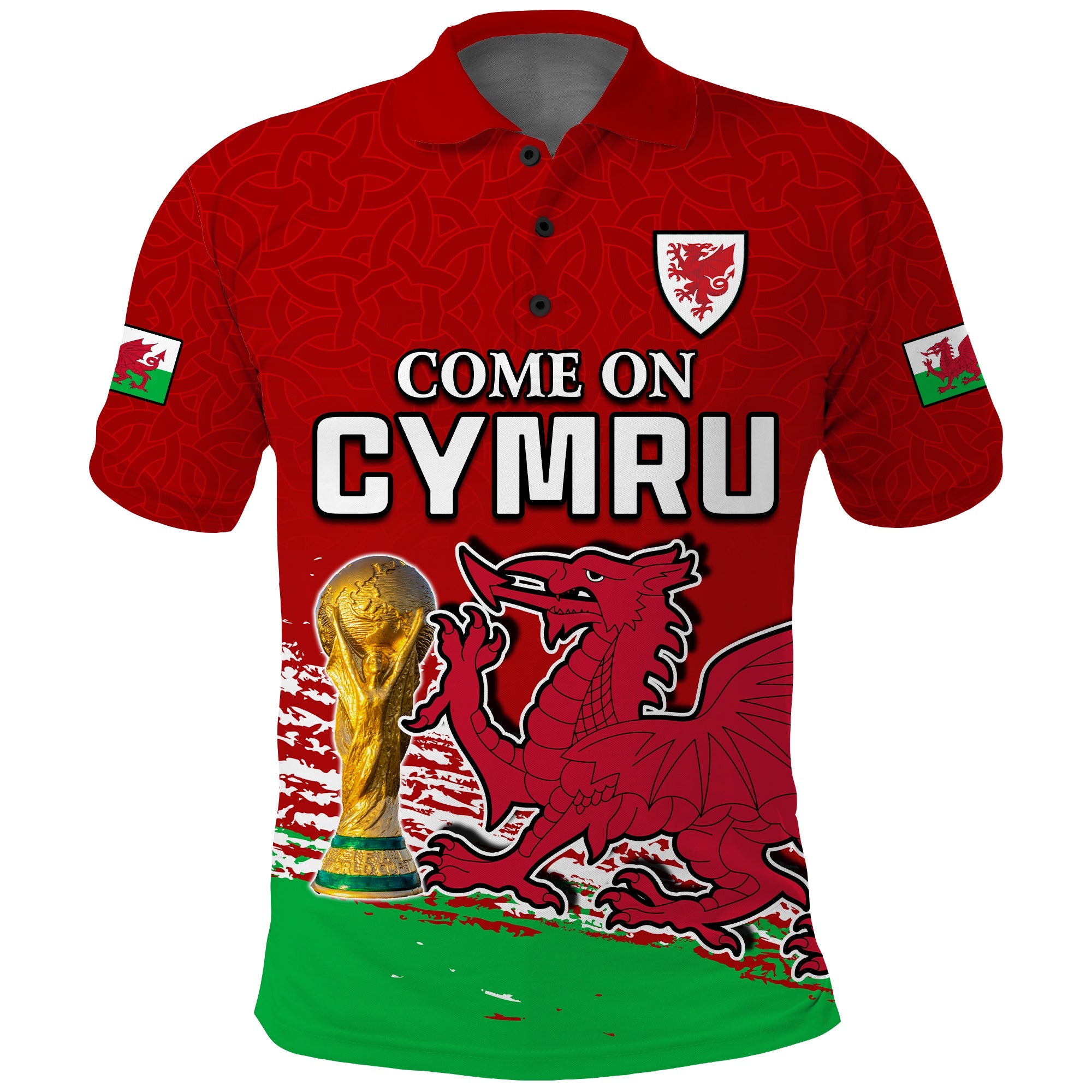 Wales Football Polo Shirt Come On CYMRU The Red Wall Champions World Cup LT13 - Wonder Print Shop