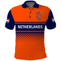Cricket polo shirt in orange and navy with crest logo and striped chest band
