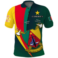 Green Cameroon polo with crest, 'CAMEROUN' text and flag graphic on front
