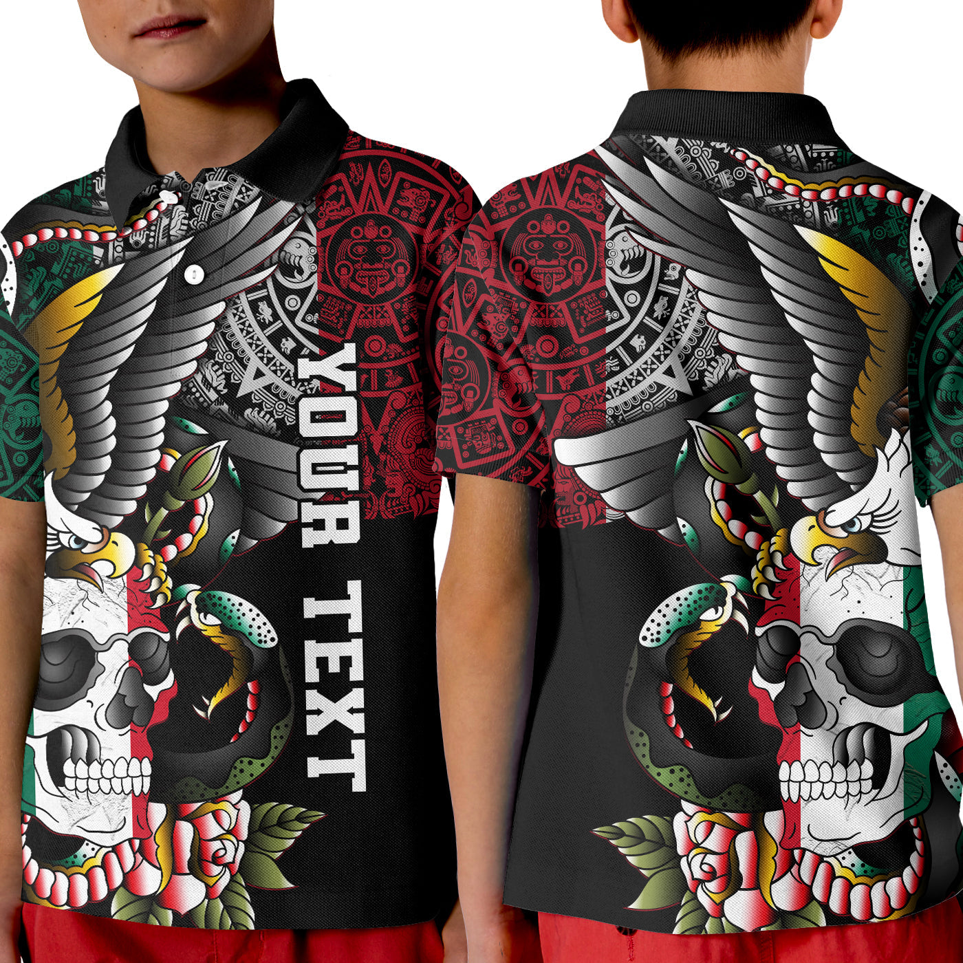 custom-personalised-mexico-polo-shirt-kid-mexican-skull-eagle-with-angry-snake