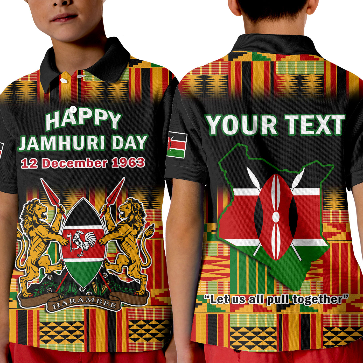 Custom Kenya Polo Shirt KID Happy Jamhuri Day Kenyan Pattern - Wonder Print Shop