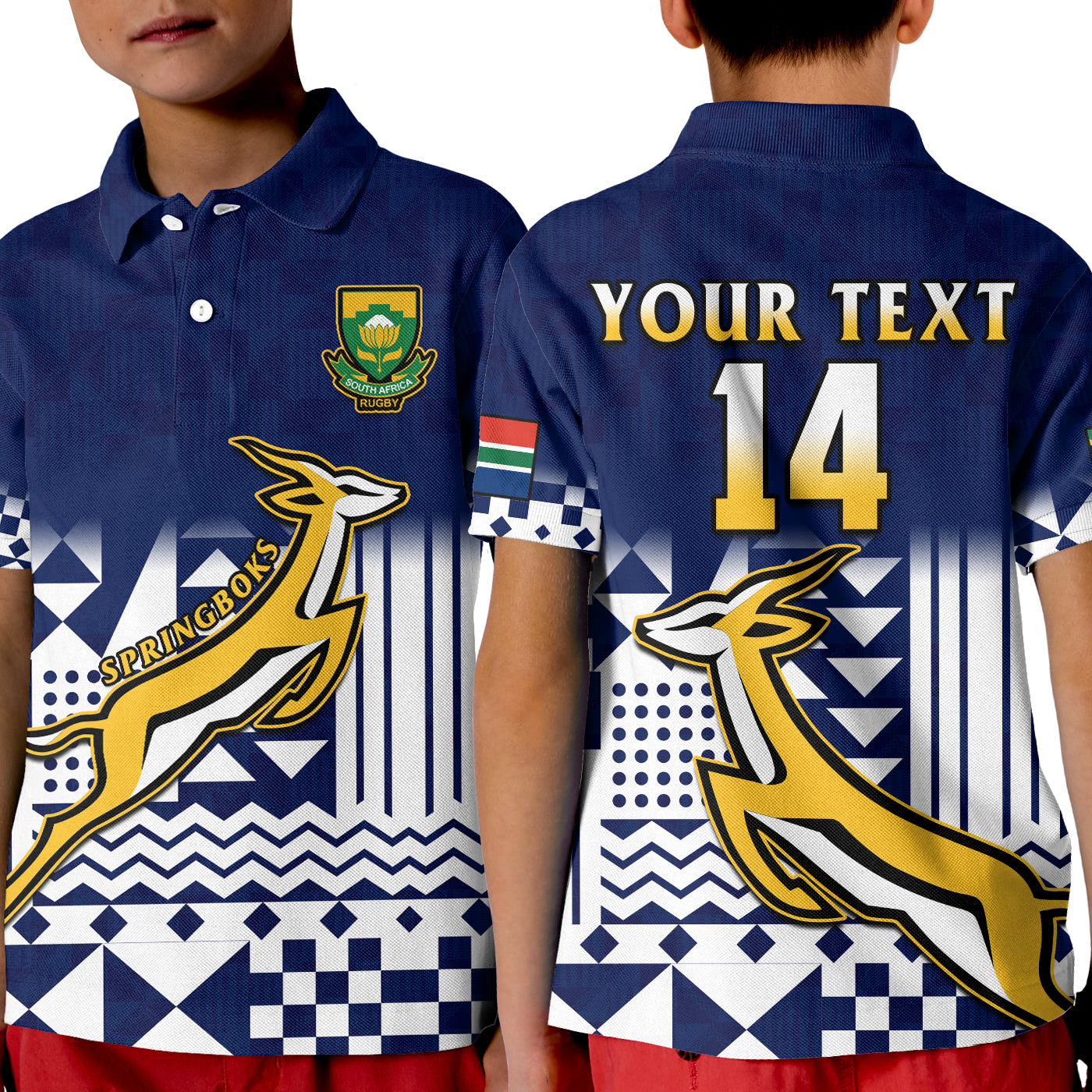 (Custom Text And Number) South Africa Rugby Polo Shirt KID Outgoing Tour Go Springboks - Wonder Print Shop