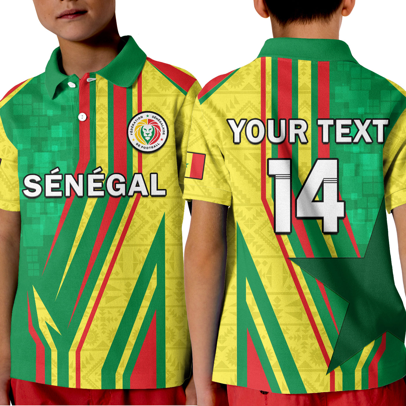 (Custom Text And Number) Senegal Football Polo Shirt KID Allez Les Lions Sporty Style - Wonder Print Shop