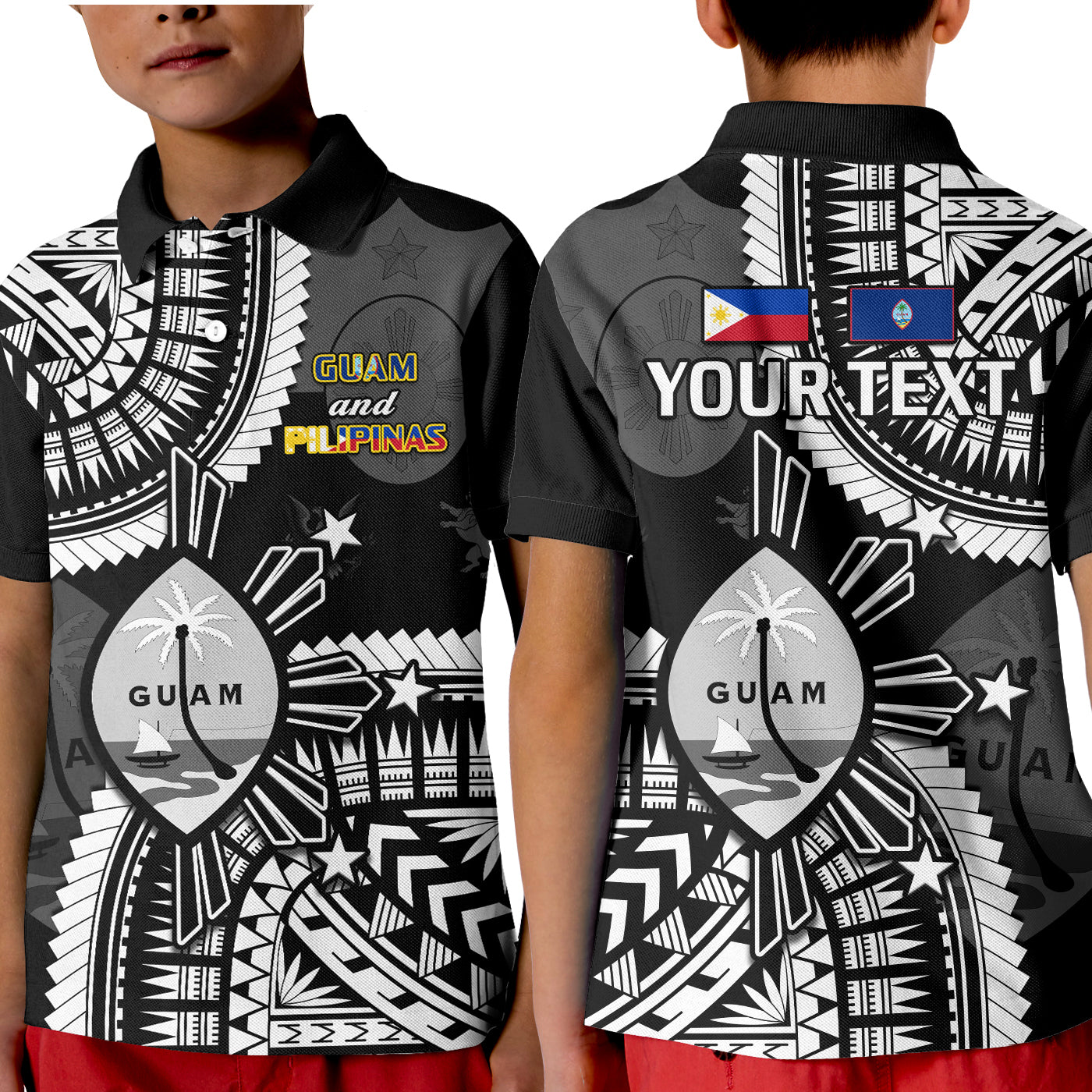 Custom Guam and Philippines Polo Shirt KID Guaman Filipinas Together Black - Wonder Print Shop