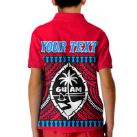 Red polo (Kid) back 'YOUR TEXT' with Guam face emblem and blue border
