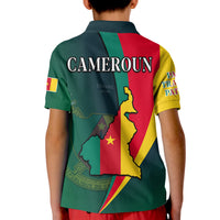 Kids green Cameroon polo back with 'CAMEROUN' and Cameroon map on tricolor