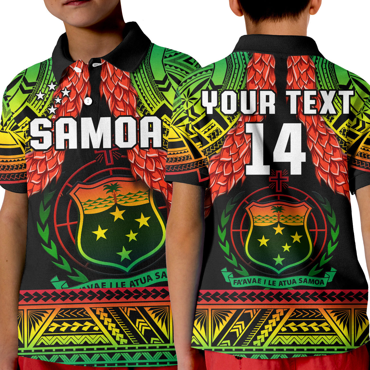 Custom Text And Number Samoa Rugby T Shirt KID Teuila Torch Ginger Gradient Style - Wonder Print Shop