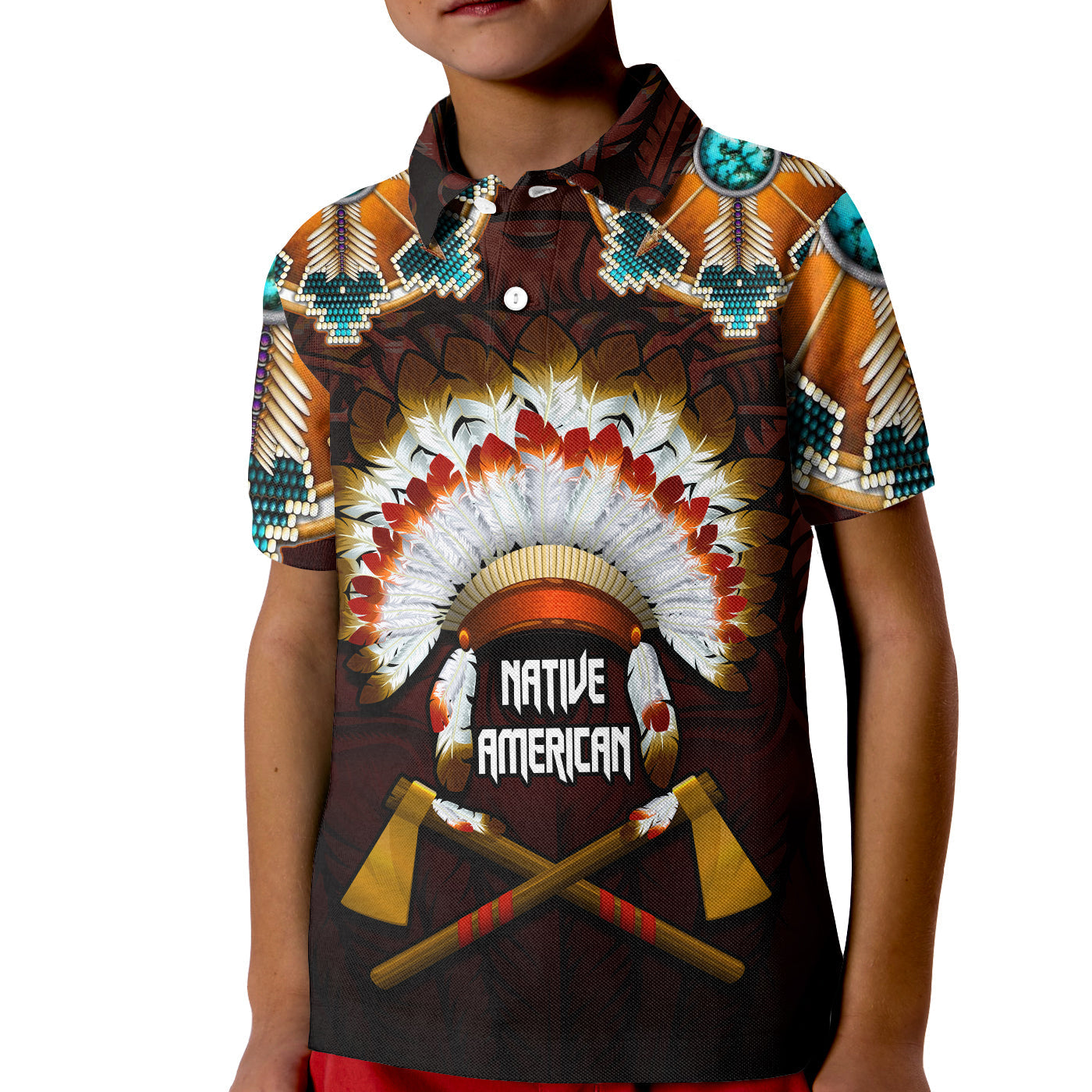 The First Americans Polo Shirt KID Indian Headdress With Skull LT13 - Wonder Print Shop