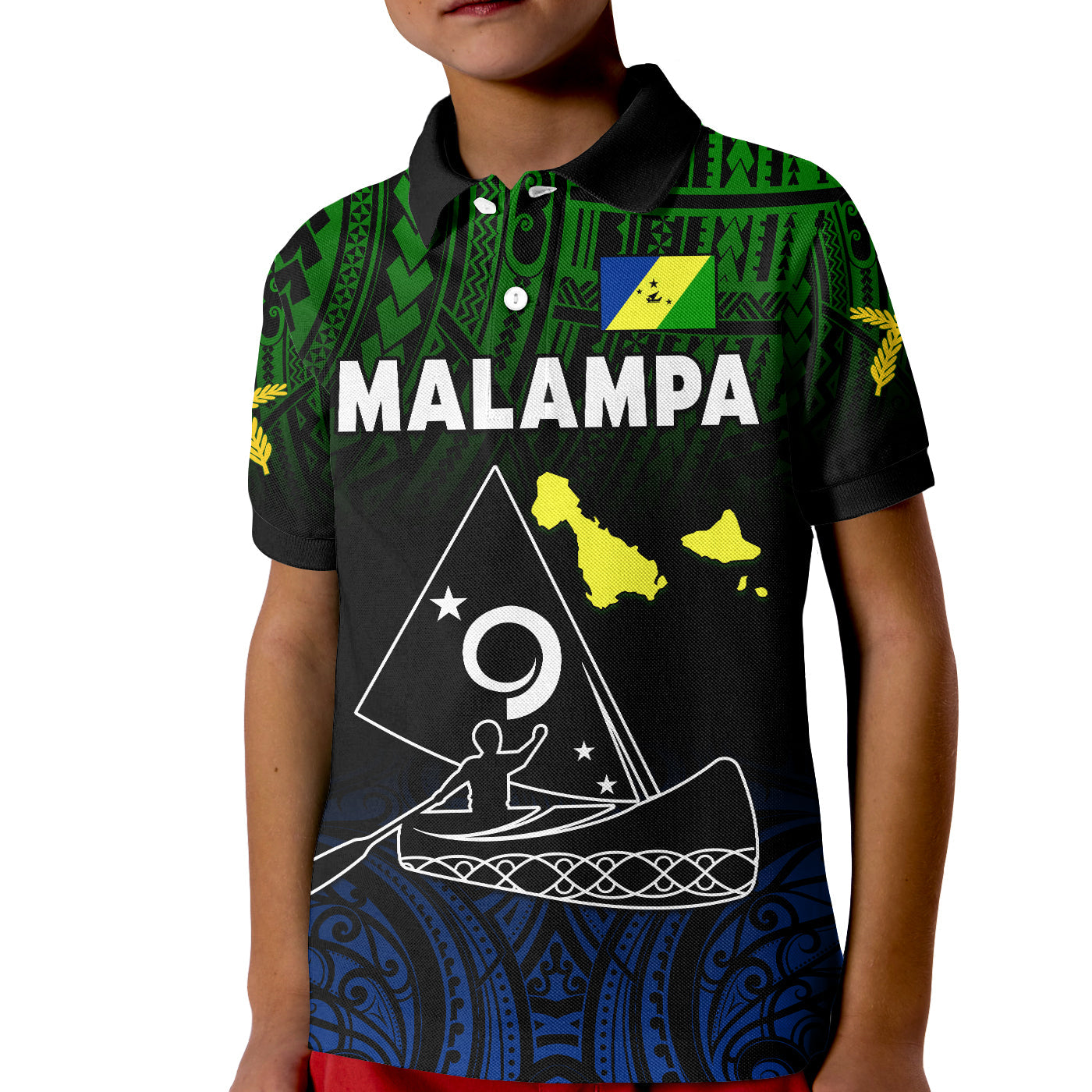 Malampa Province Polo Shirt KID Native Canoe Mix Vanuatu Pig Tusk Black Version - Wonder Print Shop