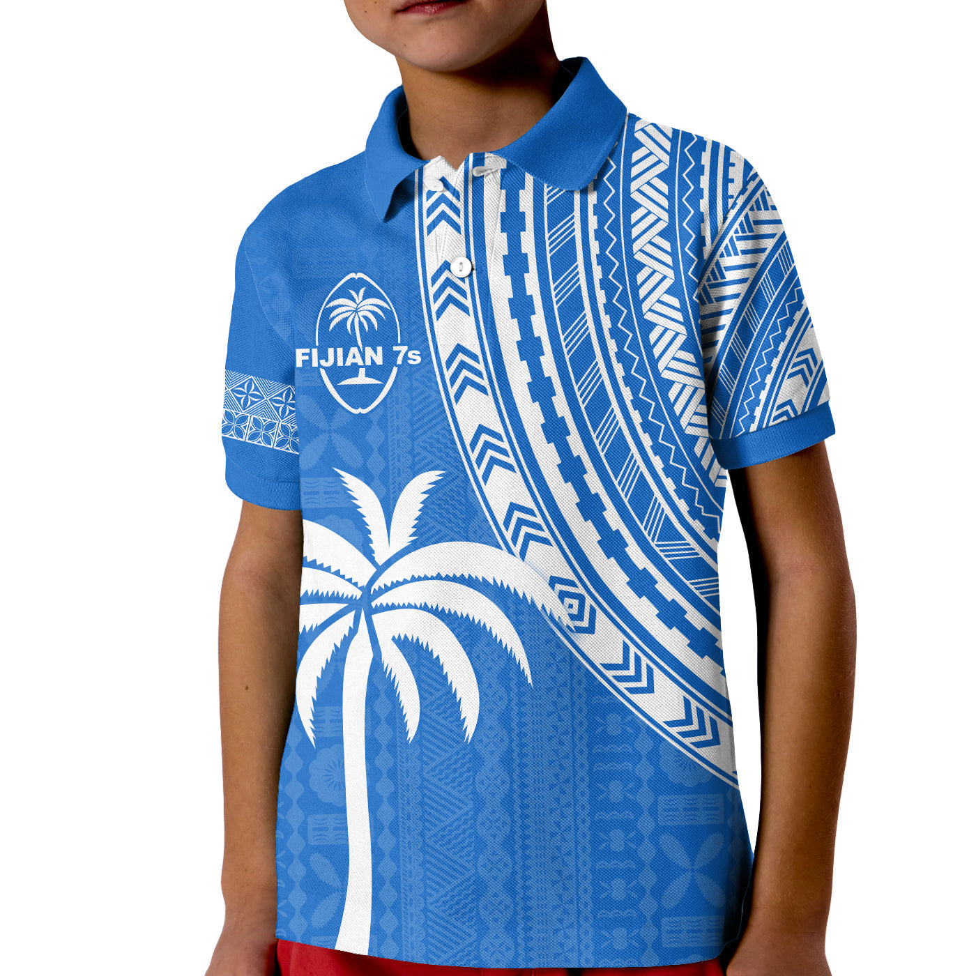 Fiji Rugby Sevens Polo Shirt KID Fijian 7s Tapa Polynesian Blue Ver.01 LT13 - Wonder Print Shop