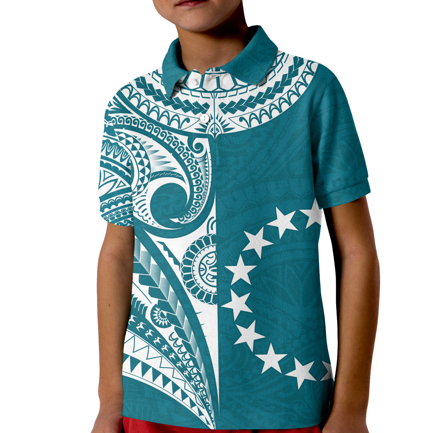 Cook Islands Tatau Polo Shirt KID Symbolize Passion Stars Version Blue LT13 - Wonder Print Shop