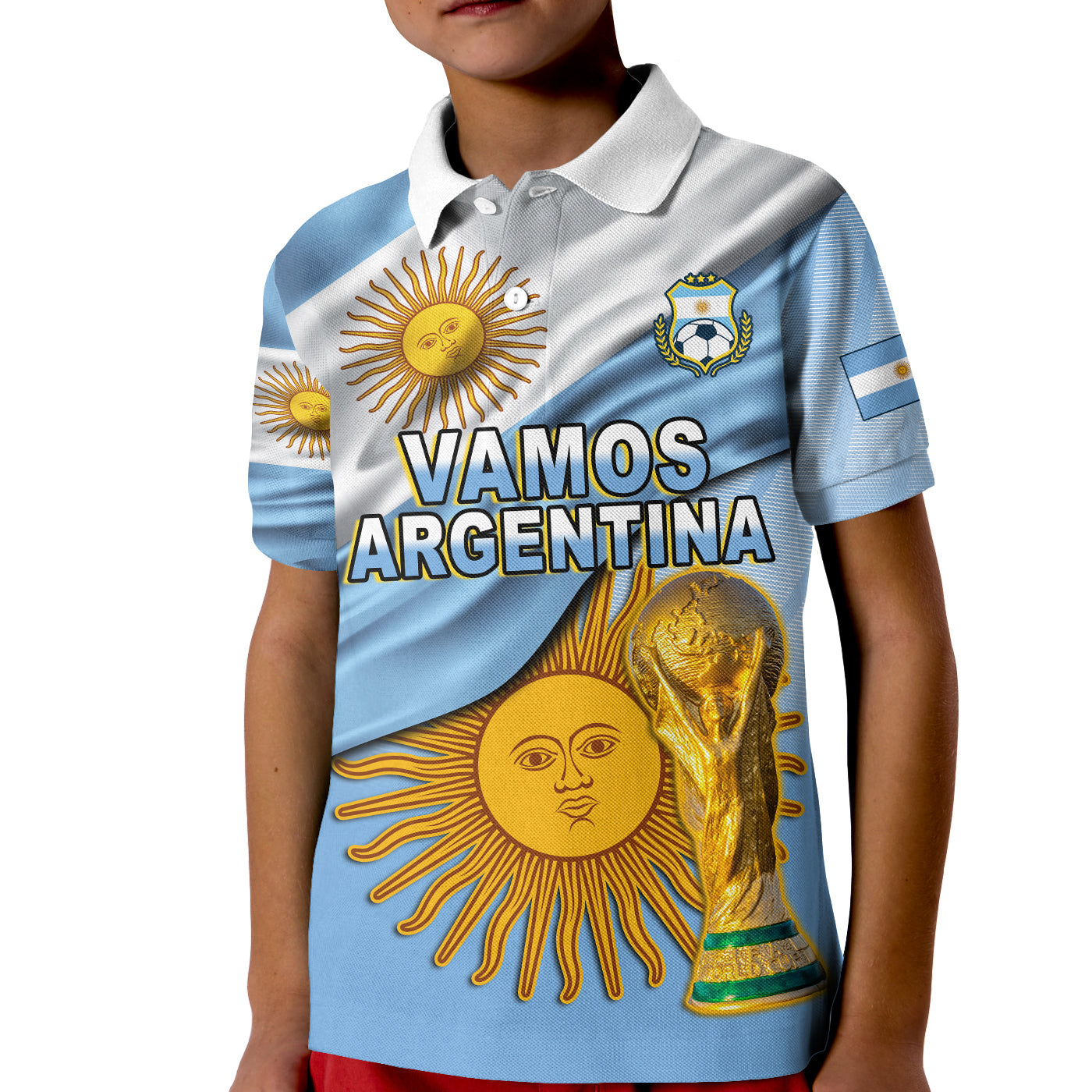 Argentina Football Polo Shirt KID Vamos La Albiceleste Champions World Cup Vibe Flag LT13 - Wonder Print Shop