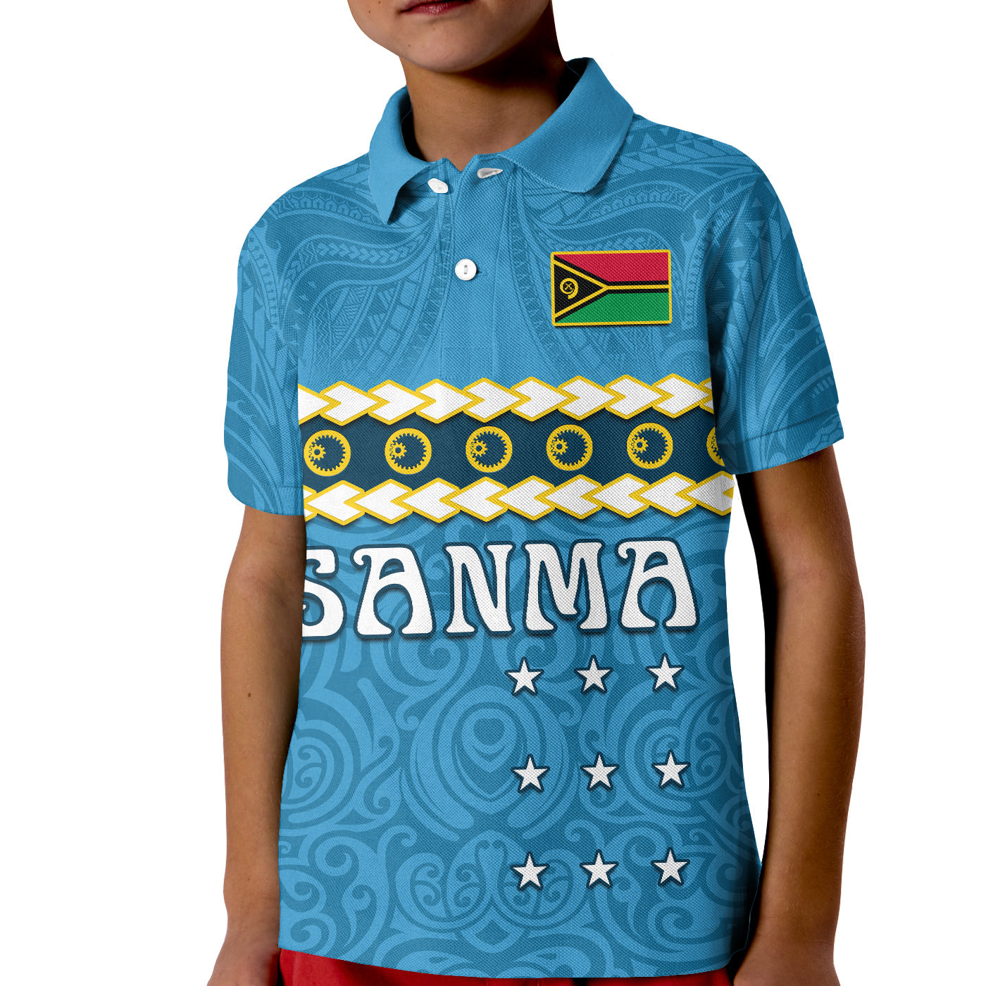 Custom Sanma Province Polo Shirt KID Vanuatu Pig Tusk Polynesian Flag Style - Wonder Print Shop