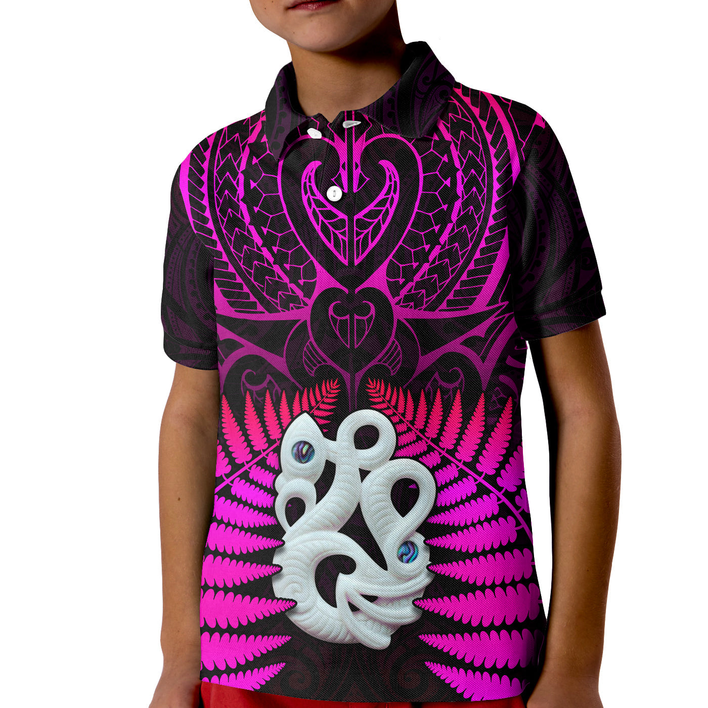 Aotearoa Fern Polo Shirt KID New Zealand Hei Tiki Purple Style LT13 - Wonder Print Shop