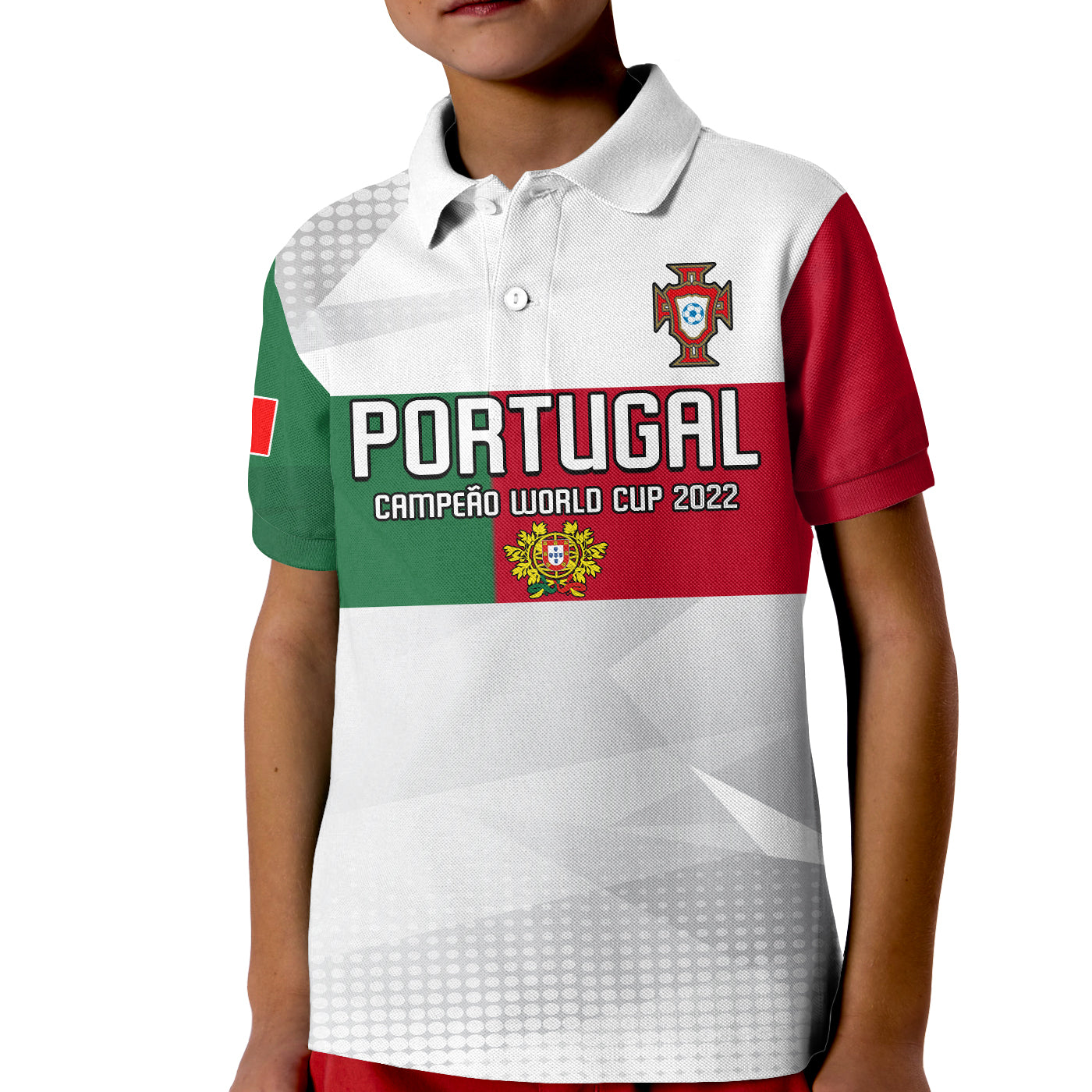 Portugal Football Polo Shirt KID Campeao Football 2022 White Sporty LT13 - Wonder Print Shop