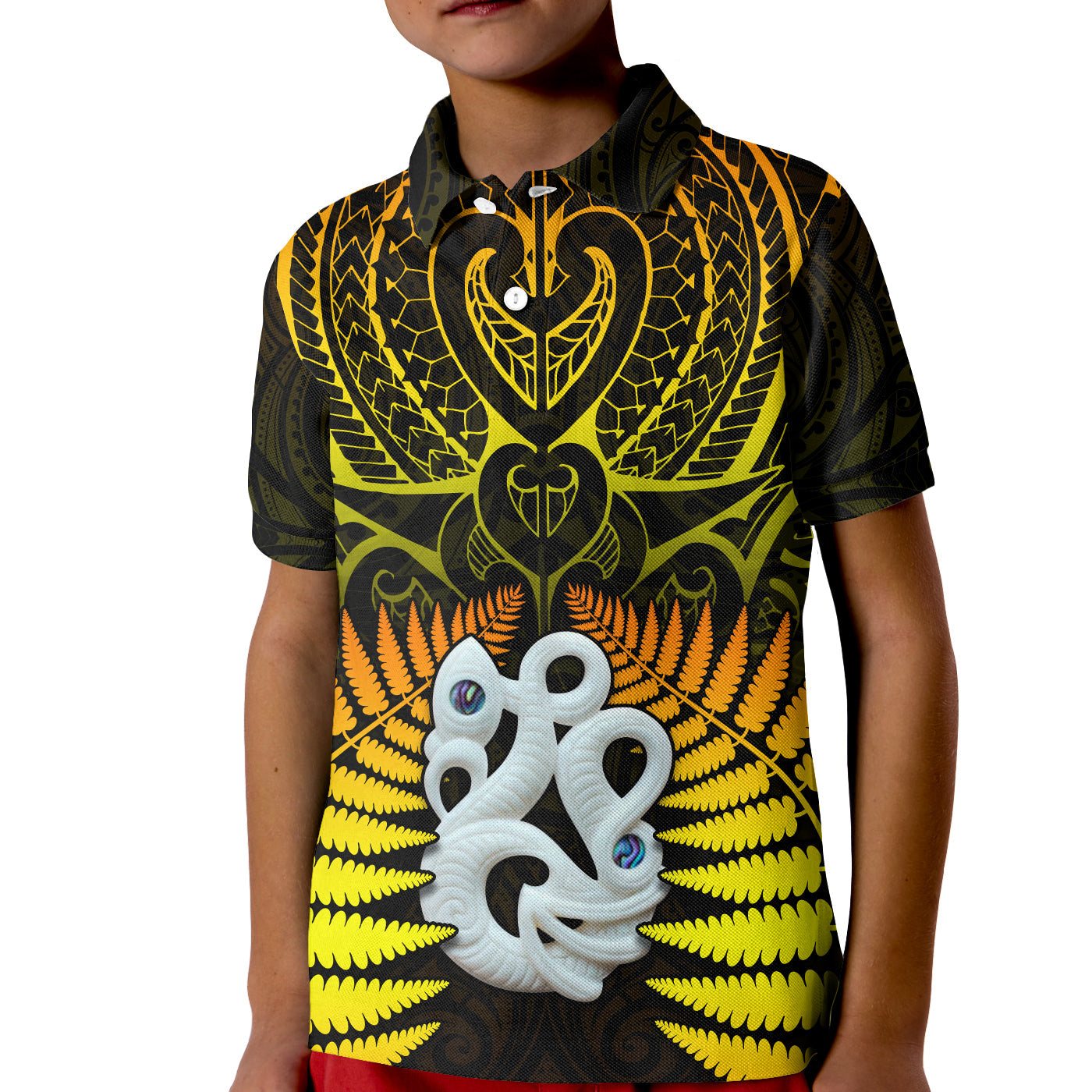 Aotearoa Fern Polo Shirt KID New Zealand Hei Tiki Gold Style LT13 - Wonder Print Shop