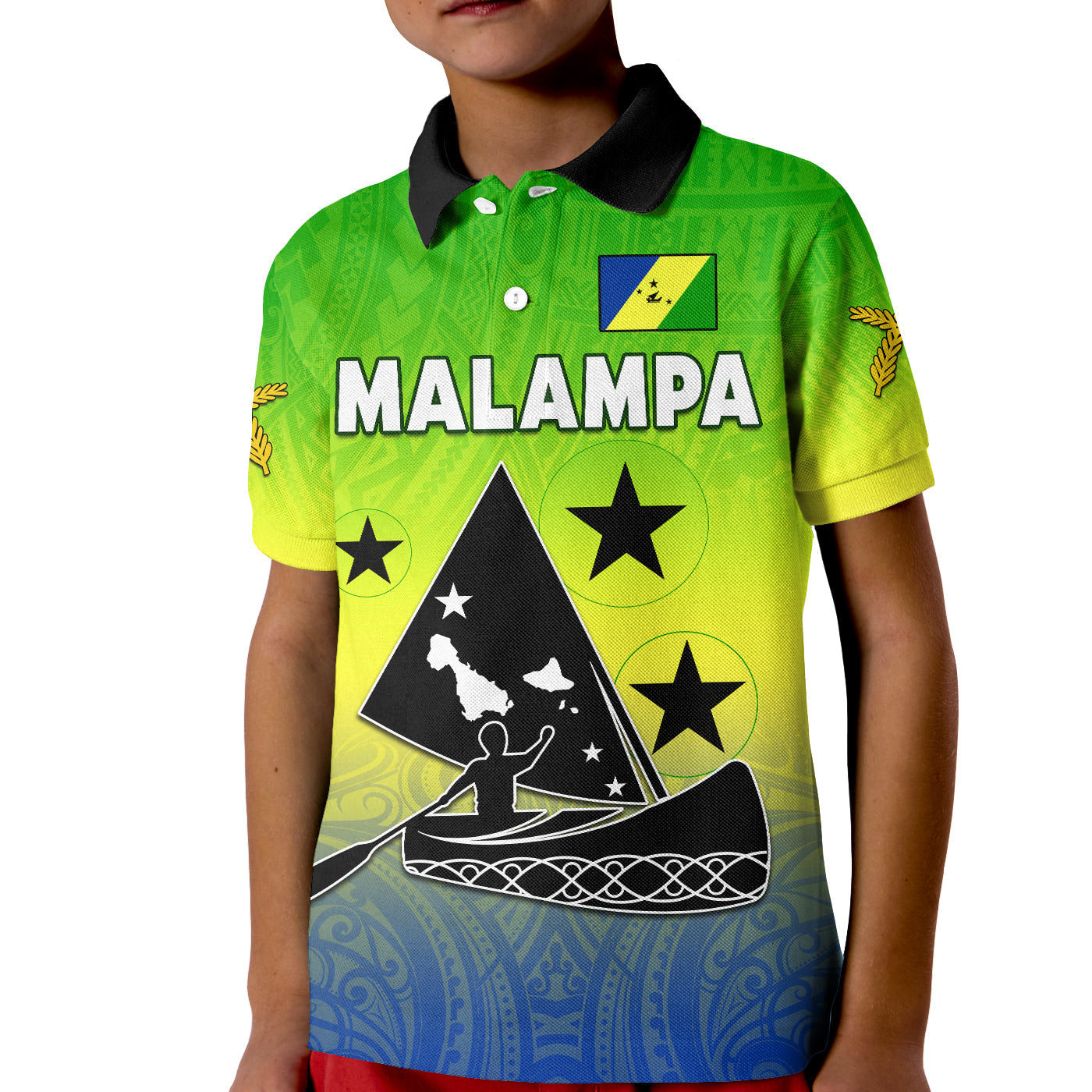 Malampa Province Polo Shirt KID Native Canoe Mix Vanuatu Pig Tusk Green Version - Wonder Print Shop