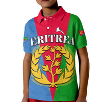 Kid Eritrea polo shirt with red collar, blue/green/red panels, tree emblem and ERITREA