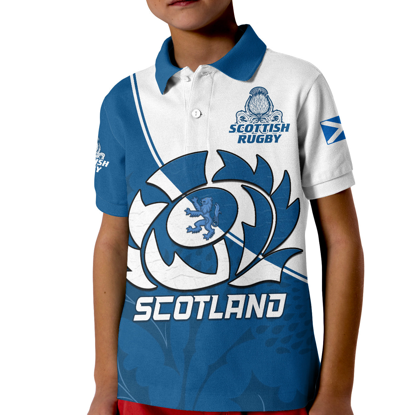 Scotland Rugby Polo Shirt KID Scottish Coat Of Arms Mix Thistle Newest Version - Wonder Print Shop