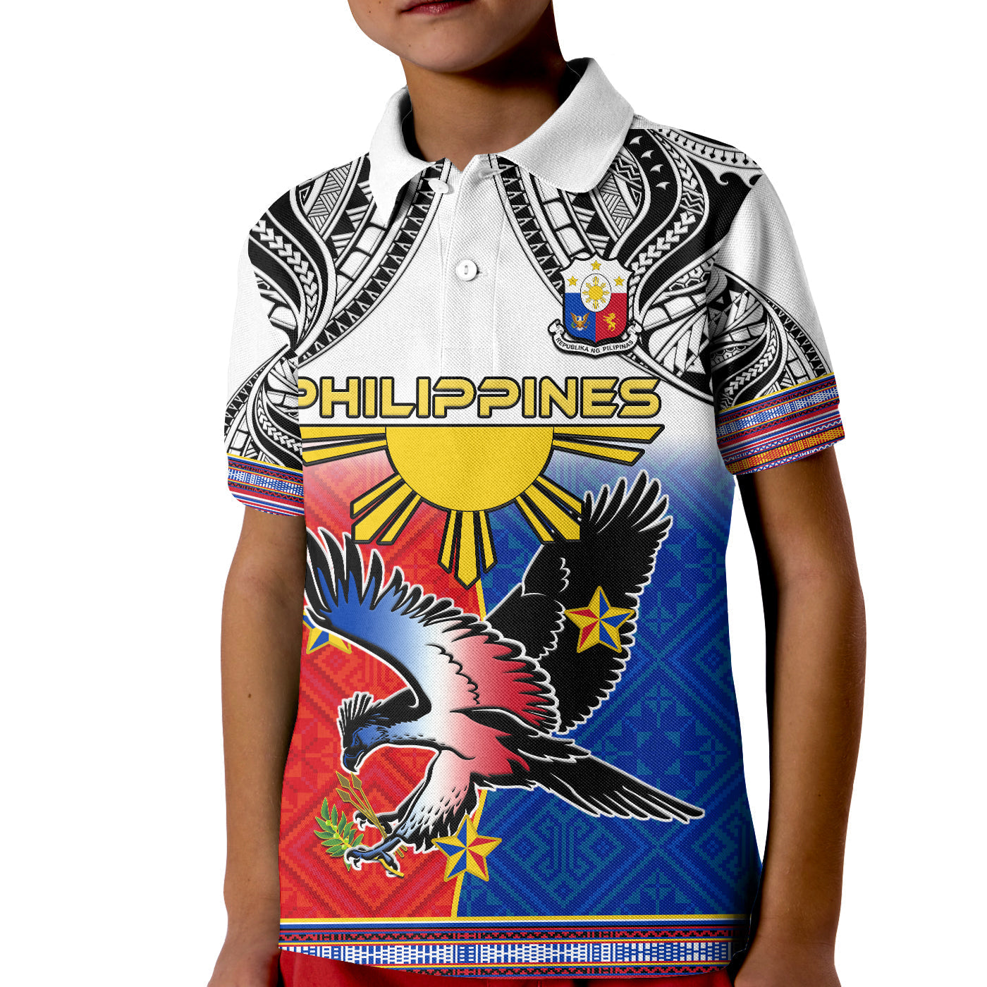 Philippines Polo Shirt KID Polynesian Filipino Pattern With Eagle - Wonder Print Shop