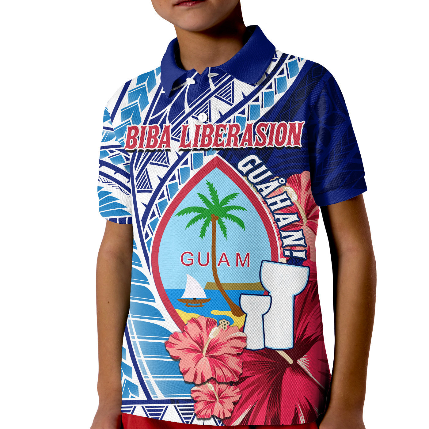 Chamorro Guam Polo Shirt KID Happy Liberation Day Latte Stone LT13 - Wonder Print Shop