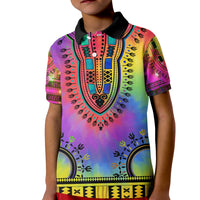 Kids polo shirt: multicolor dashiki print, black collar with button placket