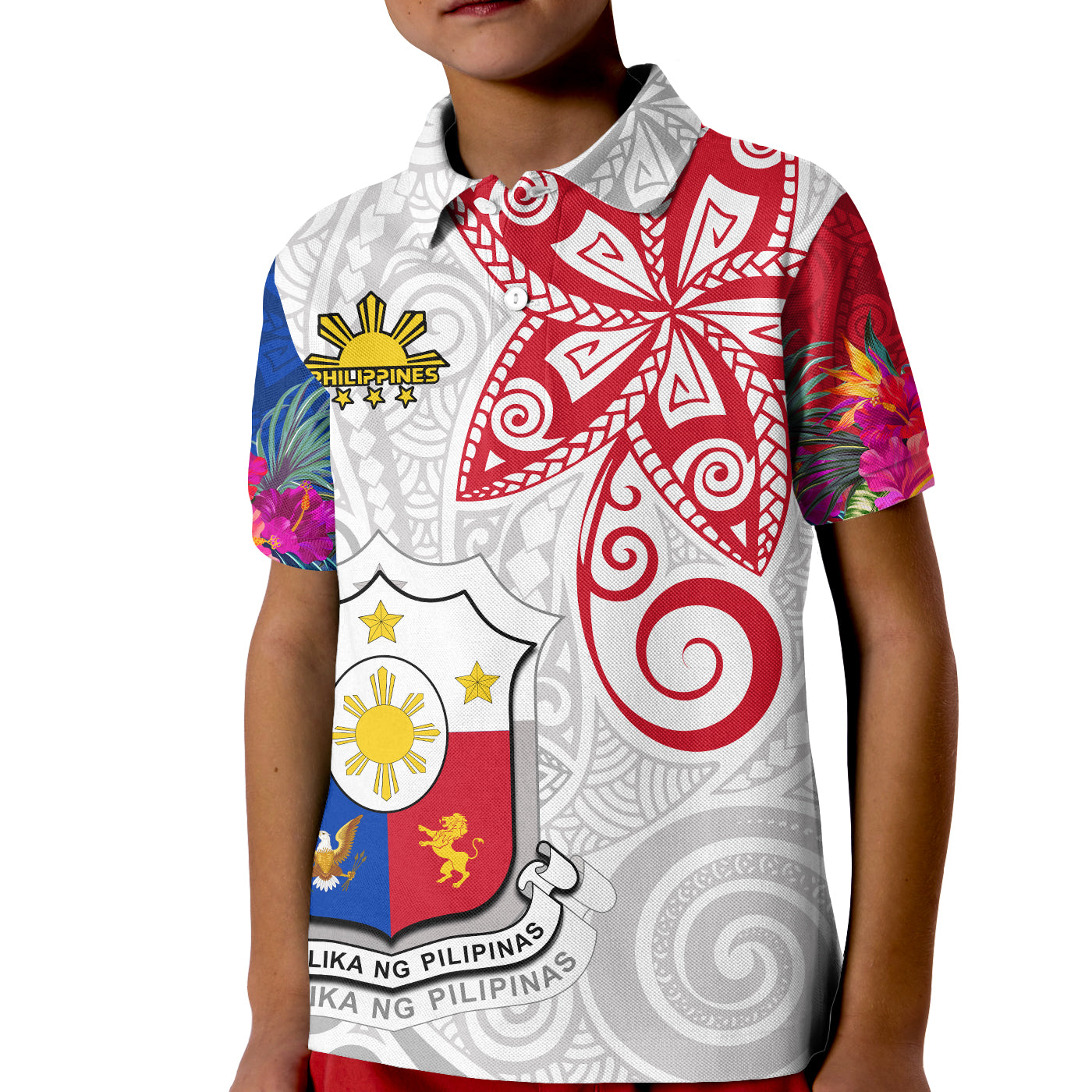 Custom Philippines Polo Shirt KID Sun Filipino Polynesian mix Flowers Special Vibe LT13 - Wonder Print Shop