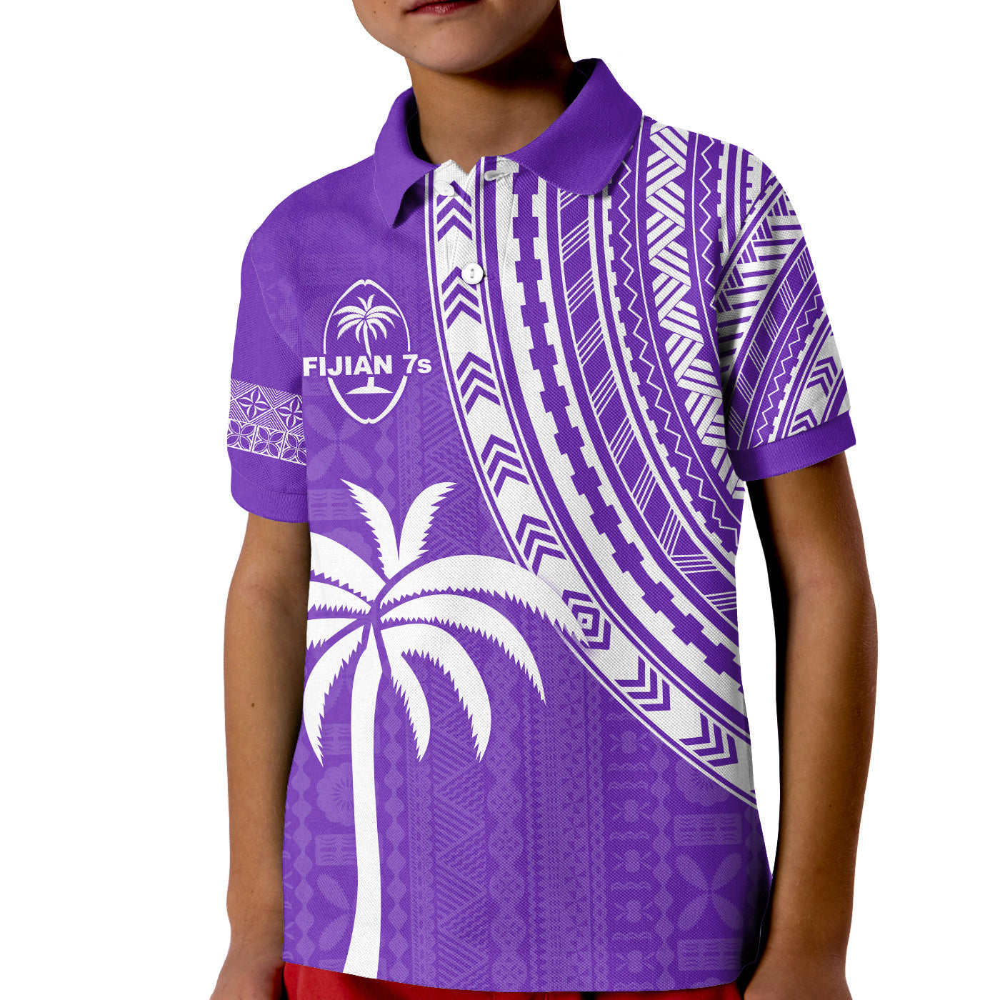 Fiji Rugby Sevens Polo Shirt KID Fijian 7s Tapa Polynesian Purple LT13 - Wonder Print Shop