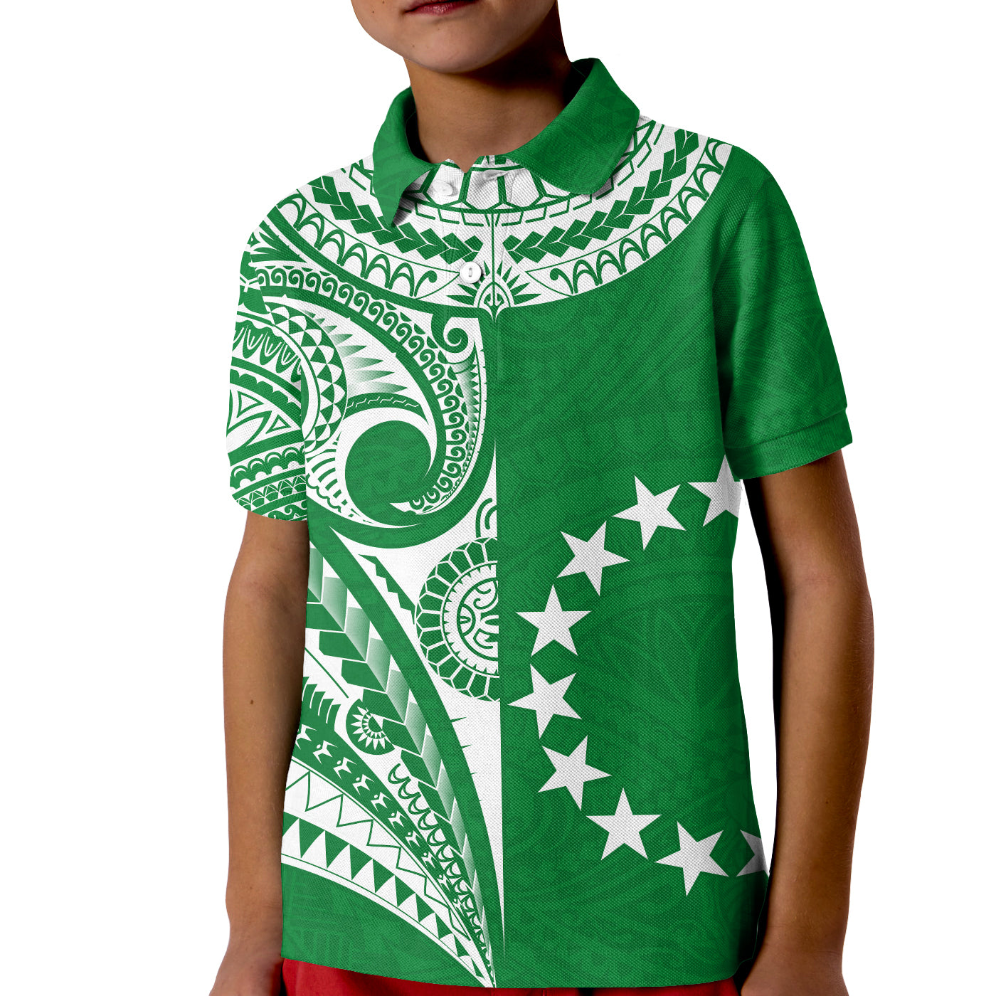 Cook Islands Tatau Polo Shirt KID Symbolize Passion Stars Version Green LT13 - Wonder Print Shop