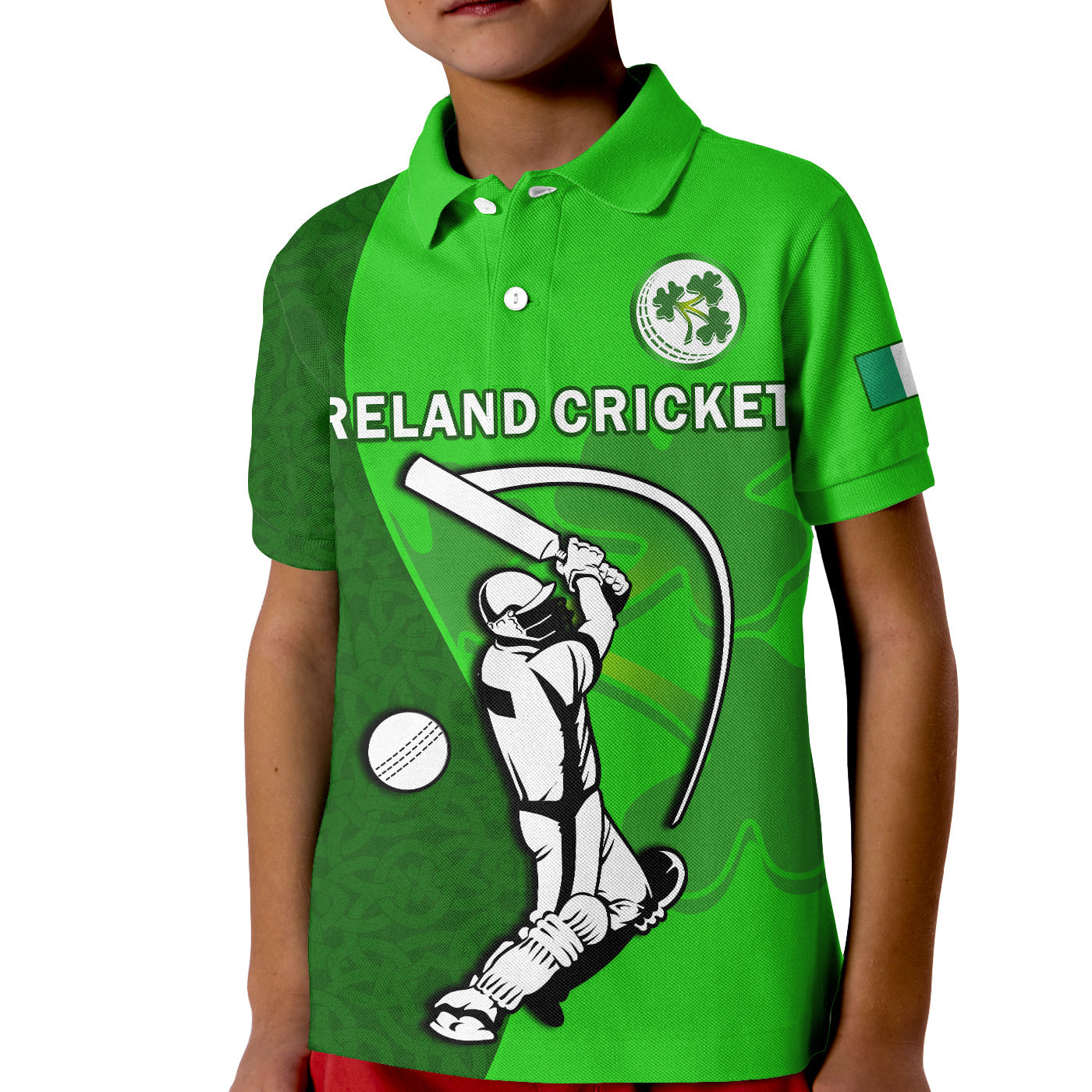 Ireland Cricket Polo Shirt KID Irish Flag Celtic Cross Sporty Style - Wonder Print Shop